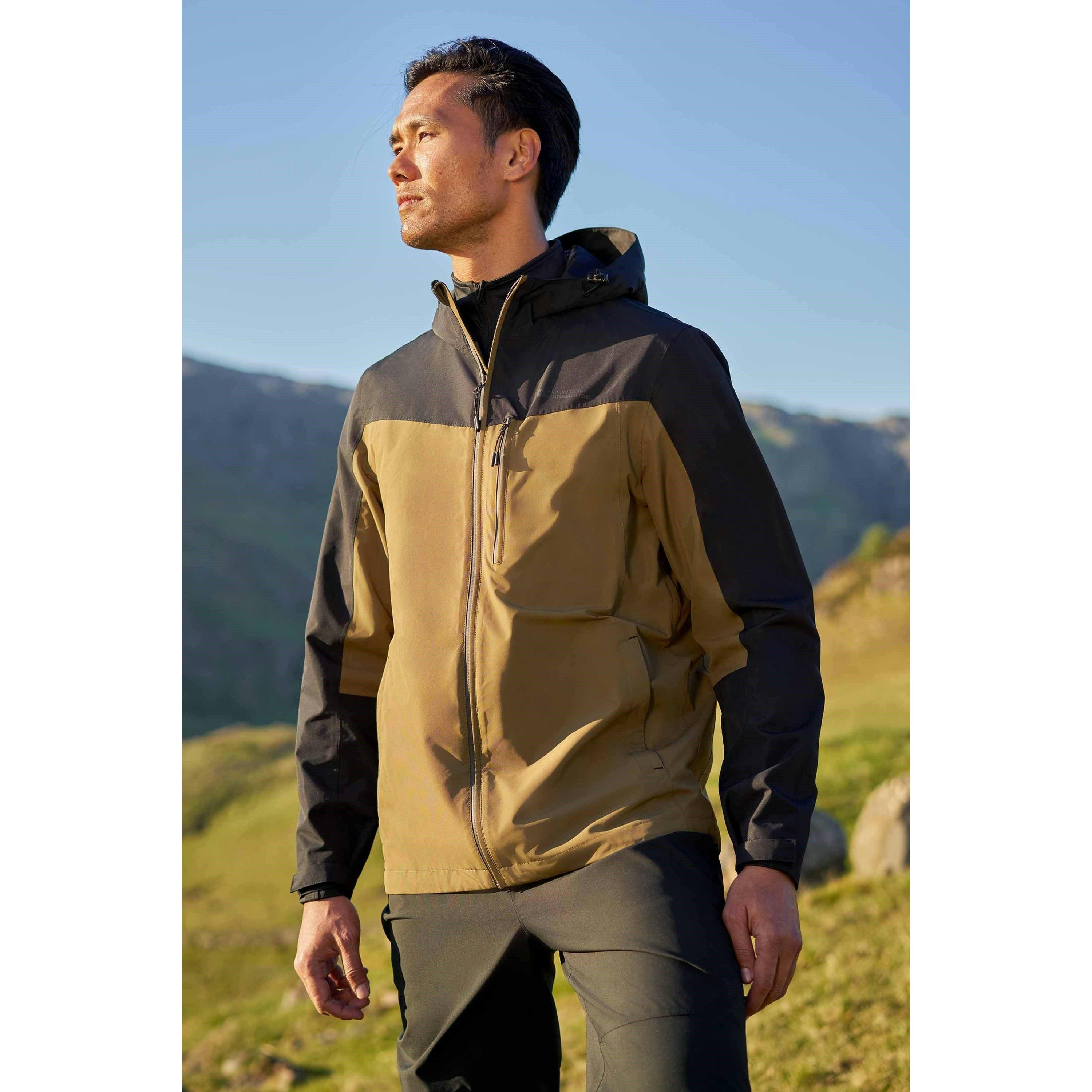 Mountain Warehouse Men's Dark Brisk Extreme Colour Block Waterproof Jacket - Khaki - Xl - Khaki - 100% Polyester