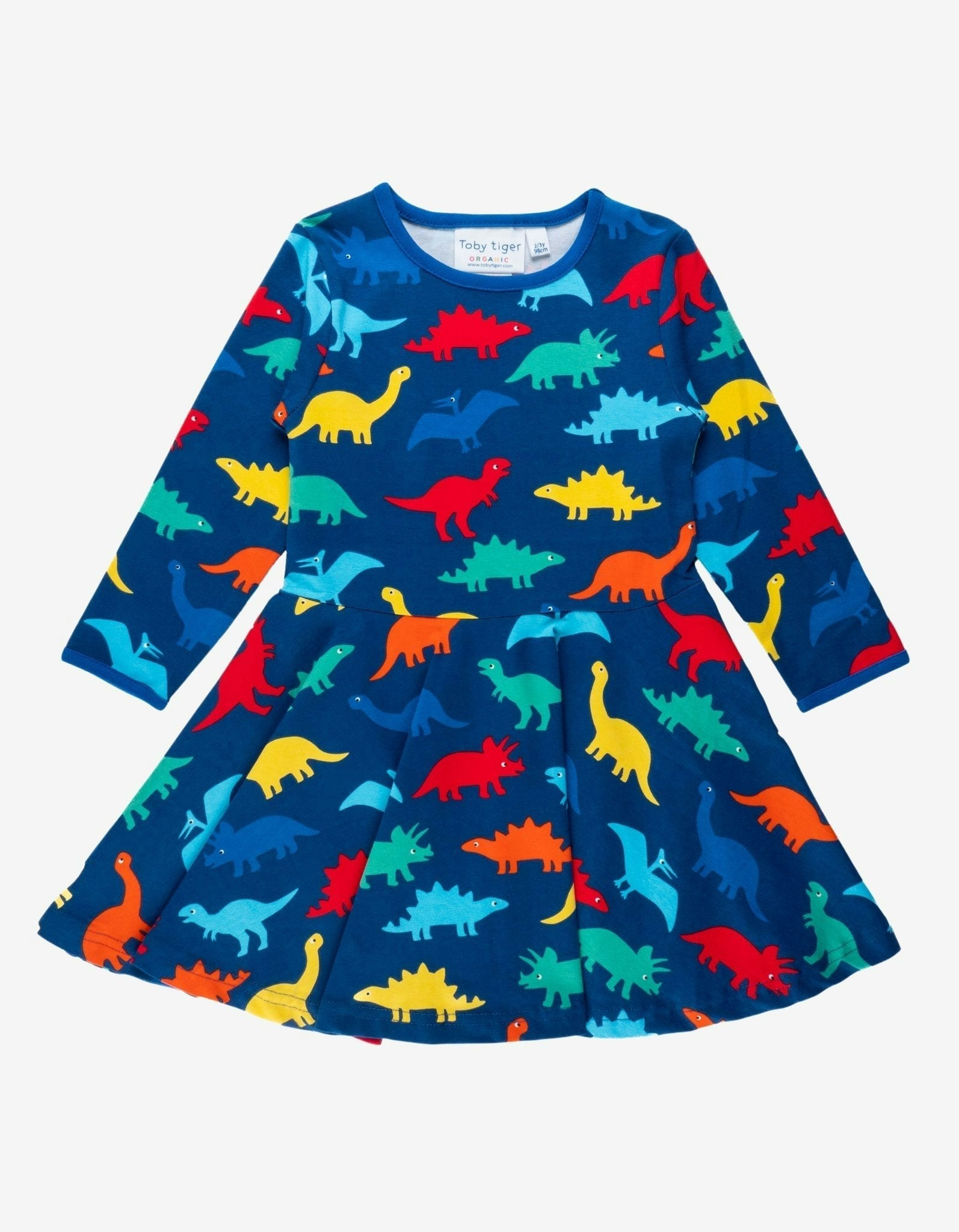Toby Tiger Organic Rainbow Dinosaur Print Skater Dress - 7-8Y / 128Cm