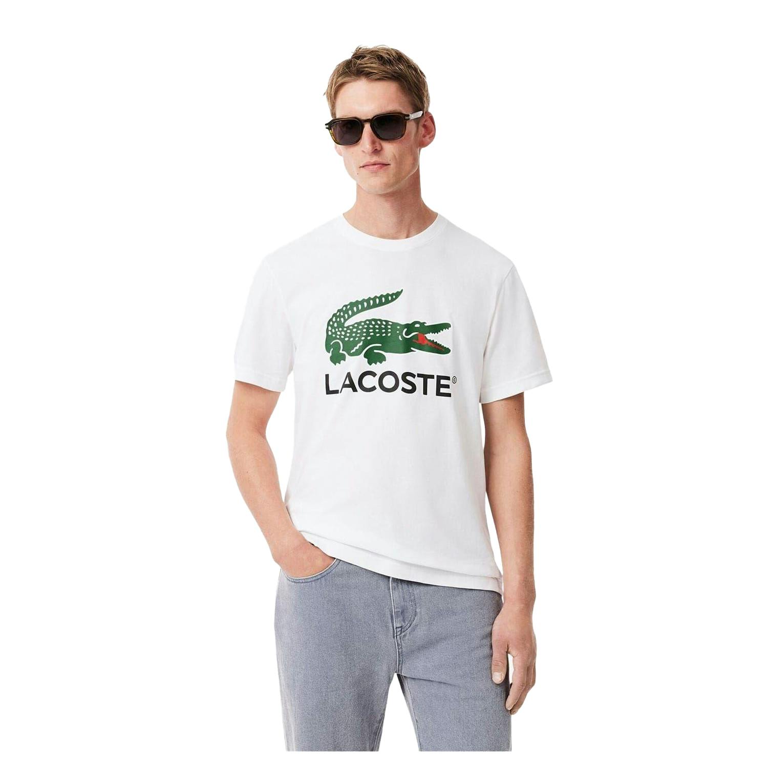 Lacoste Men's White Crocodile Print Regular T-Shirt - S - 100% Cotton