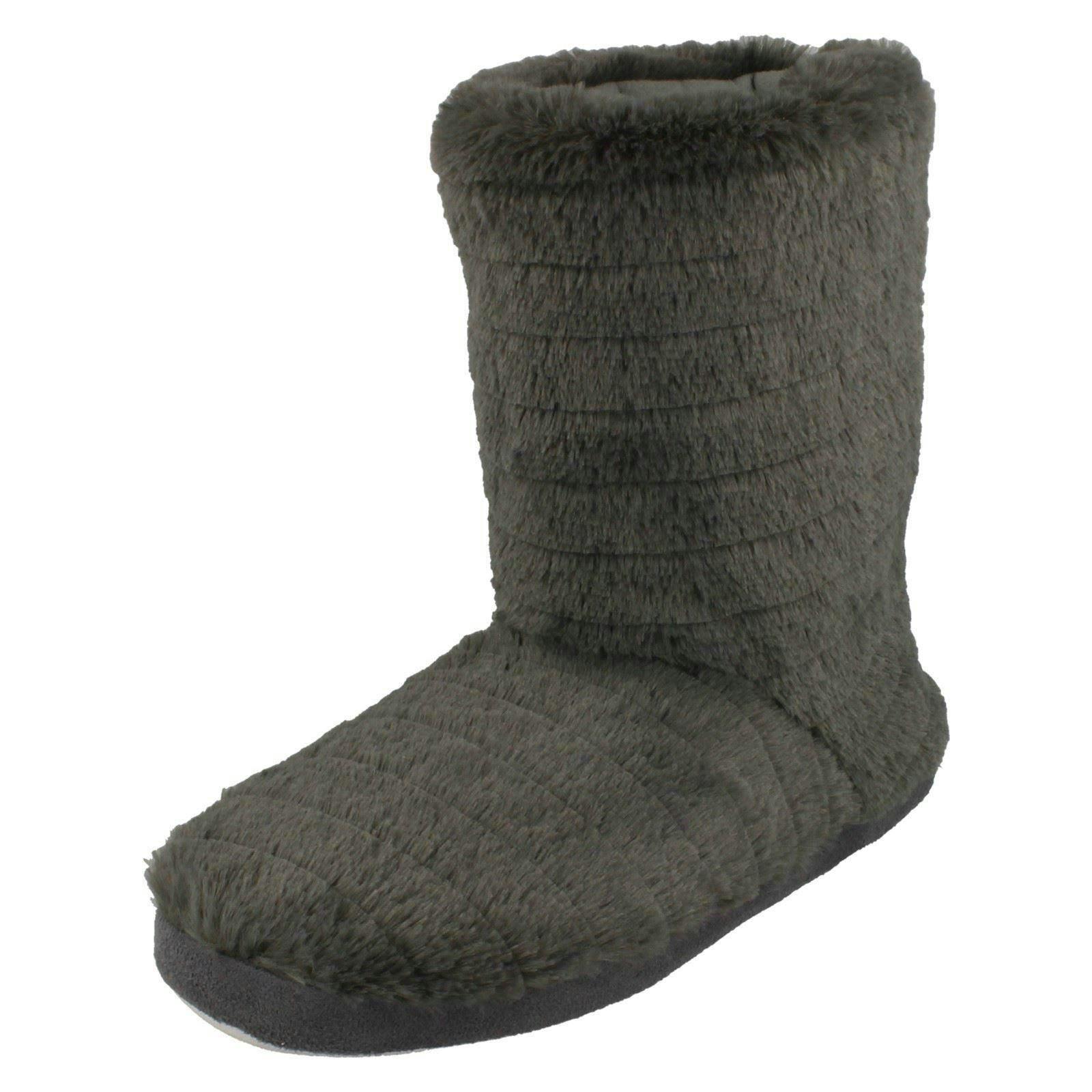 Spot On Women's Grey Soft Faux Fur Slipper Boots - Uk 3/4