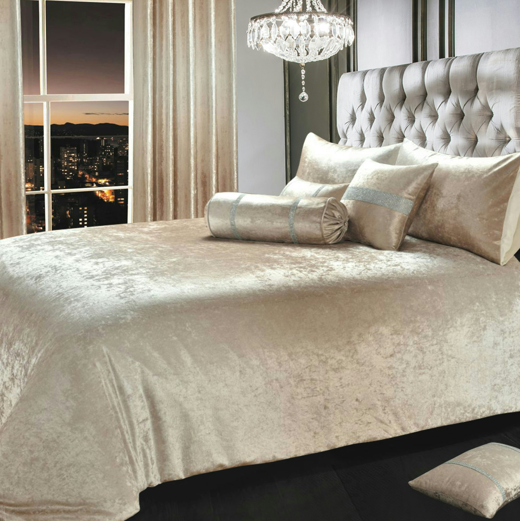 Intimates Ombre Crushed Velvet Duvet Cover & Pillowcase Set - Natural - Super King