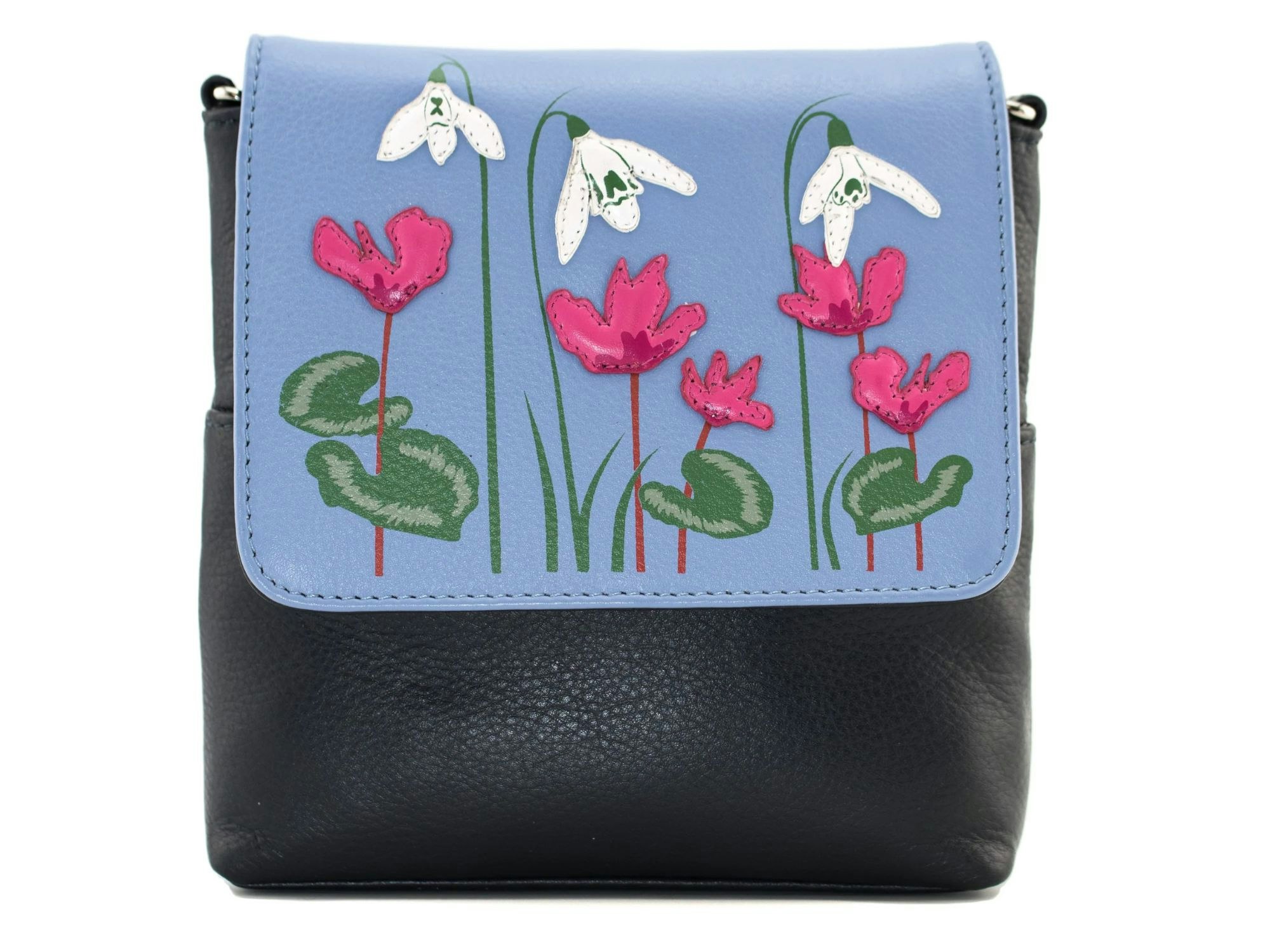 Mala Leather White/Pink Snowdrop Leather Floral Crossbody Bag With & Appliqué Flowers Small