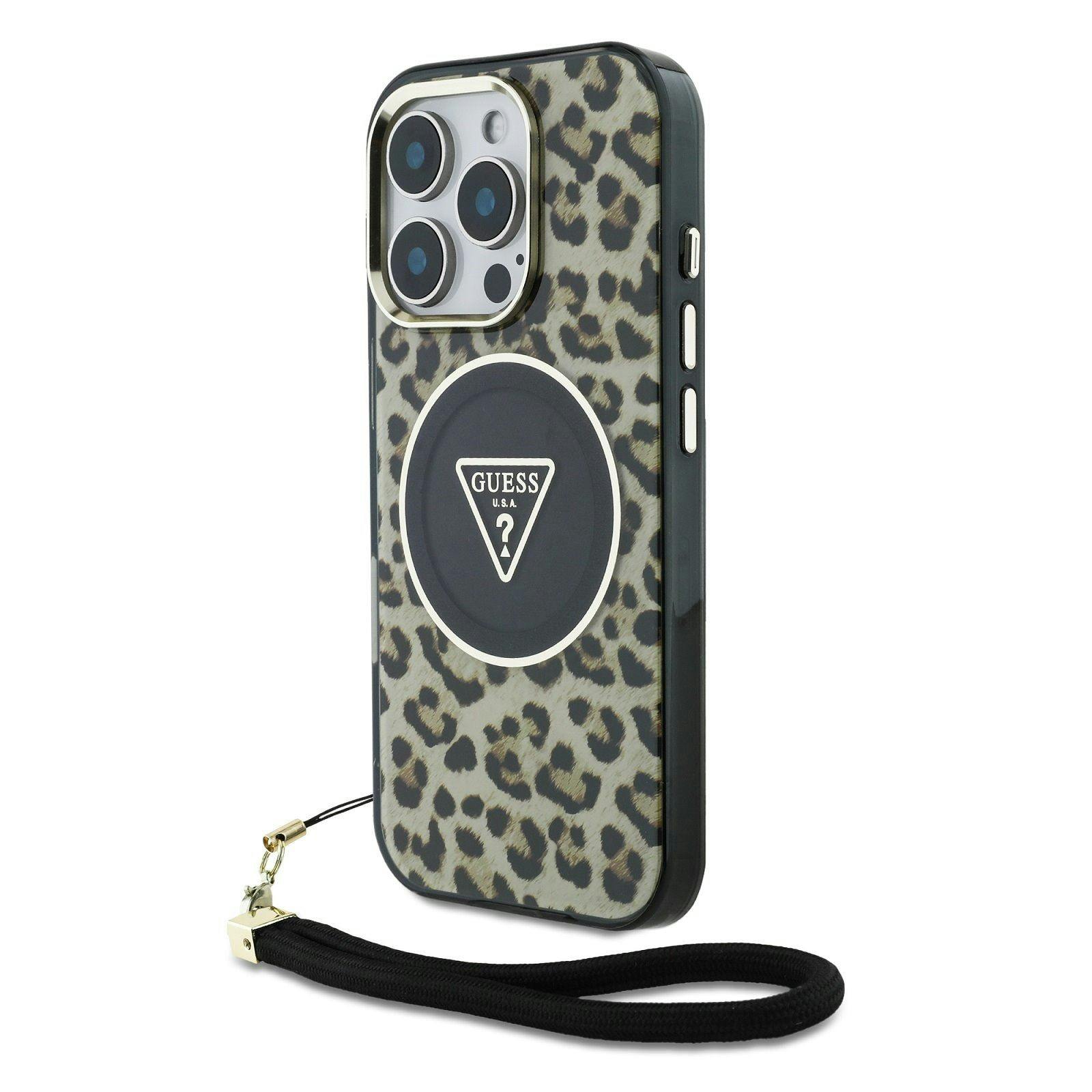 Guess Brown Hc Iml Leopard Triangle Cord Strap With Magsafe For Iphone 16 Pro 6.3" - Guhmp16lhlorssw