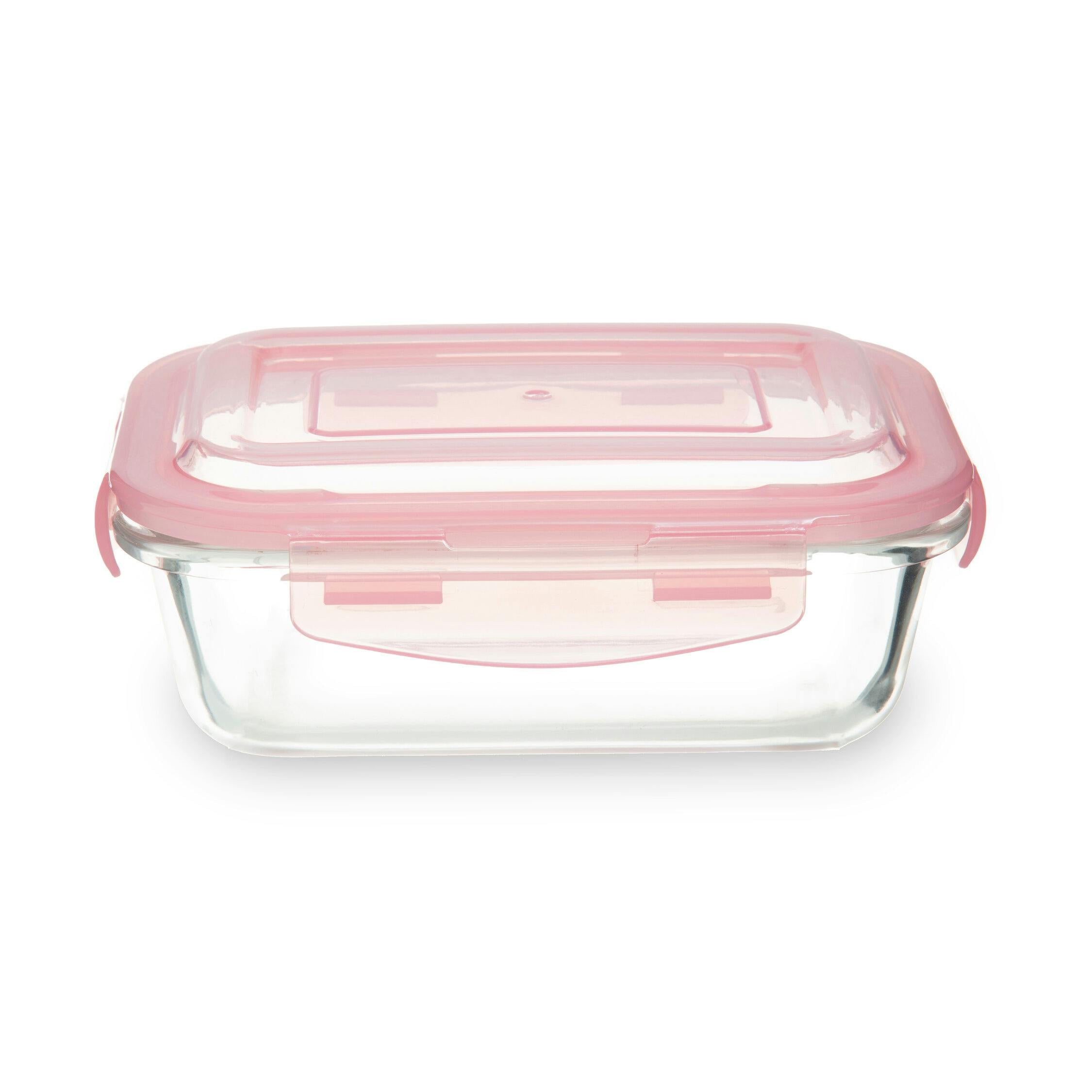 Premier Housewares Storage Containers 640ml Rectangular Glass Container Baby Food Storage Containers with Pink BPA-Free Lid Airtight Food Storage Solution, 13x7x18cm - Image 3