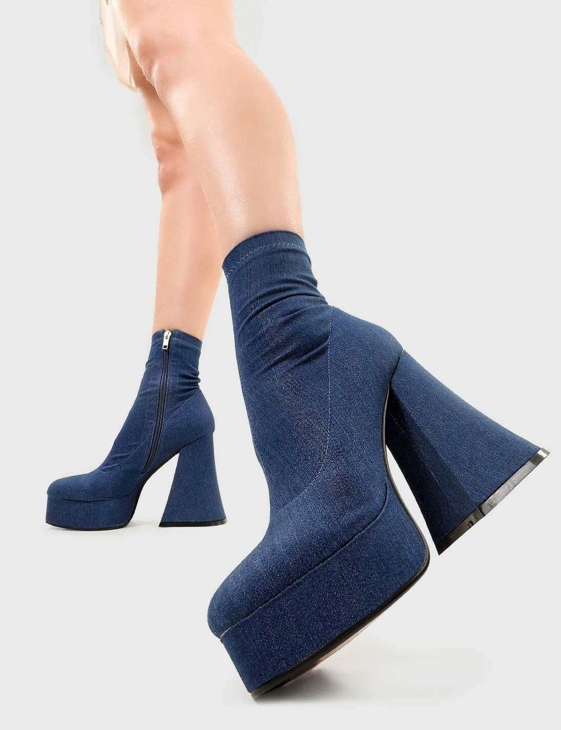Lamoda Fashion Killer Denim Platform Ankle Boots Chunky Gothic Punk Uk4 - Uk4