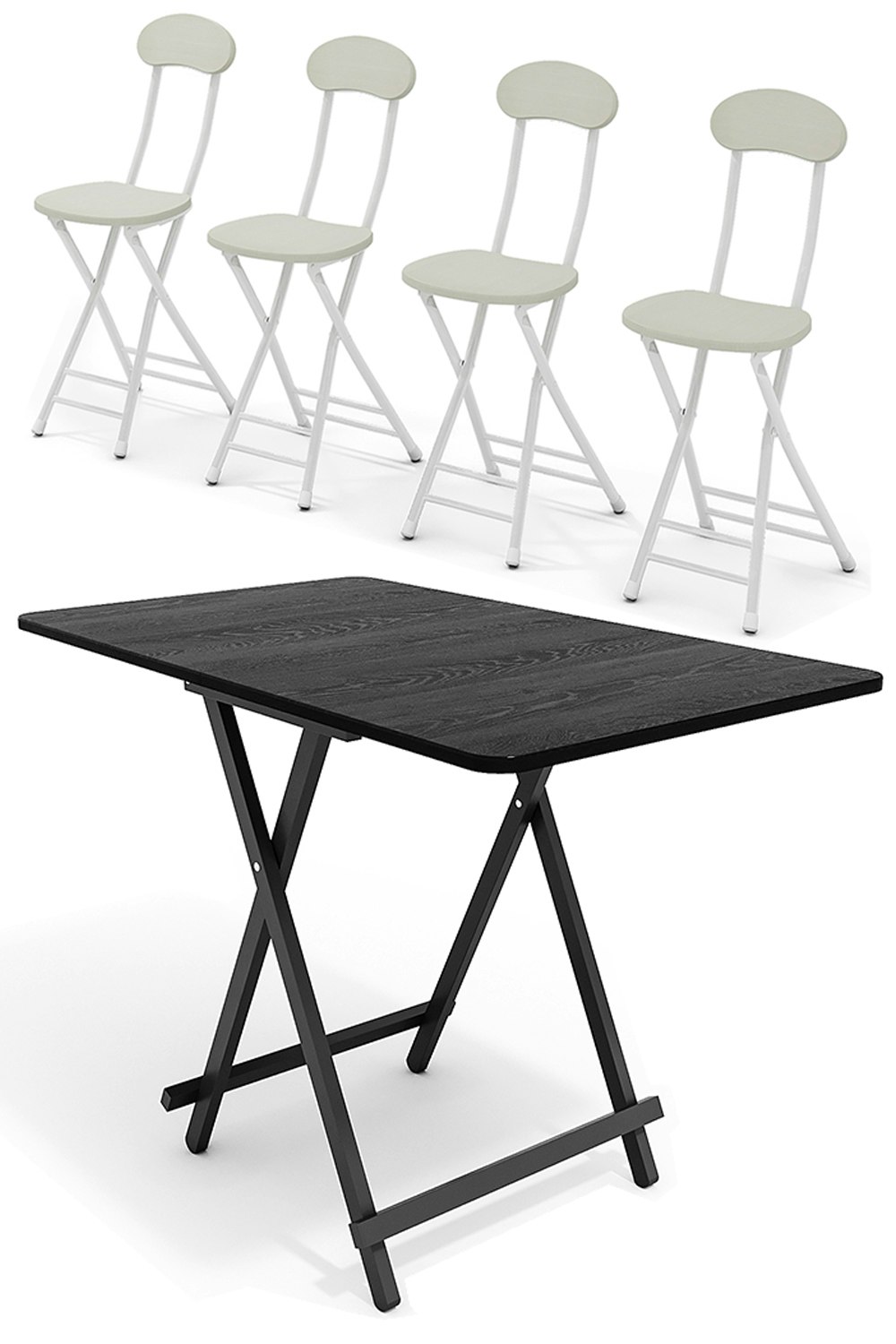 Rackhams Black 5Pcs Folding Dining Table And 4 Dining Chairs Set Bistro Kitchen Dining Set Furniture