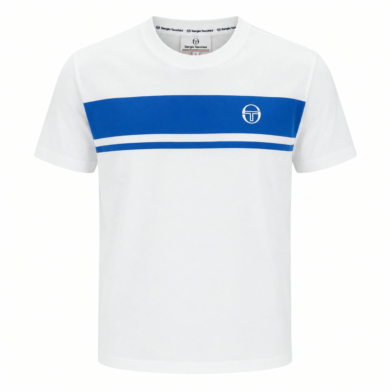 Sergio Tacchini Men's Master Crew Neck T-Shirt White/Princess Blue - Image 3