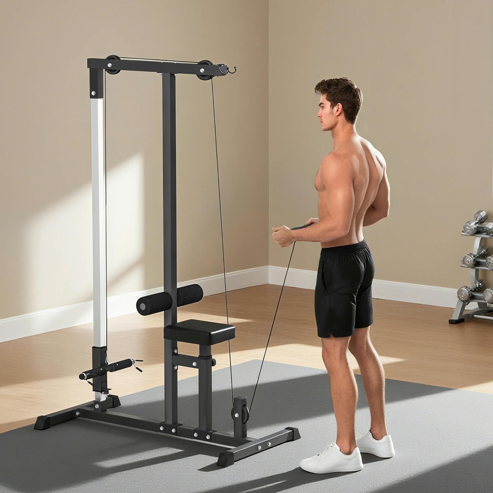 Homcom Exercise Pulldown Machine Power Tower With Adjustable Seat Cables - Image 4