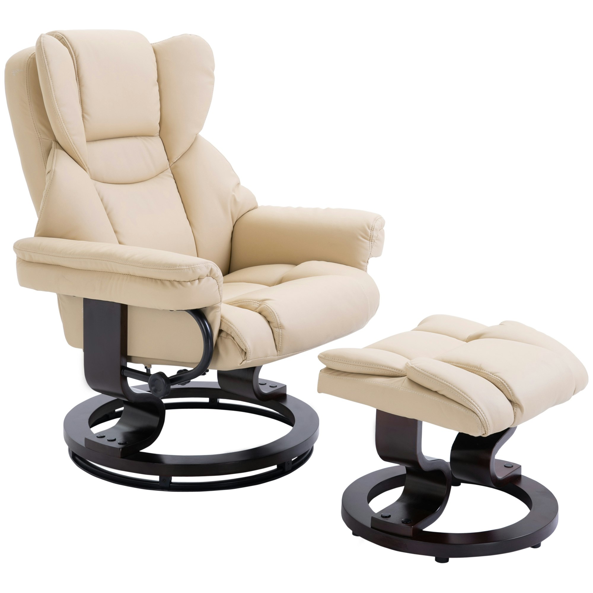 Homcom Cream Pu Leather Manual Reclining Armchair Footstool - Pu Leather Large