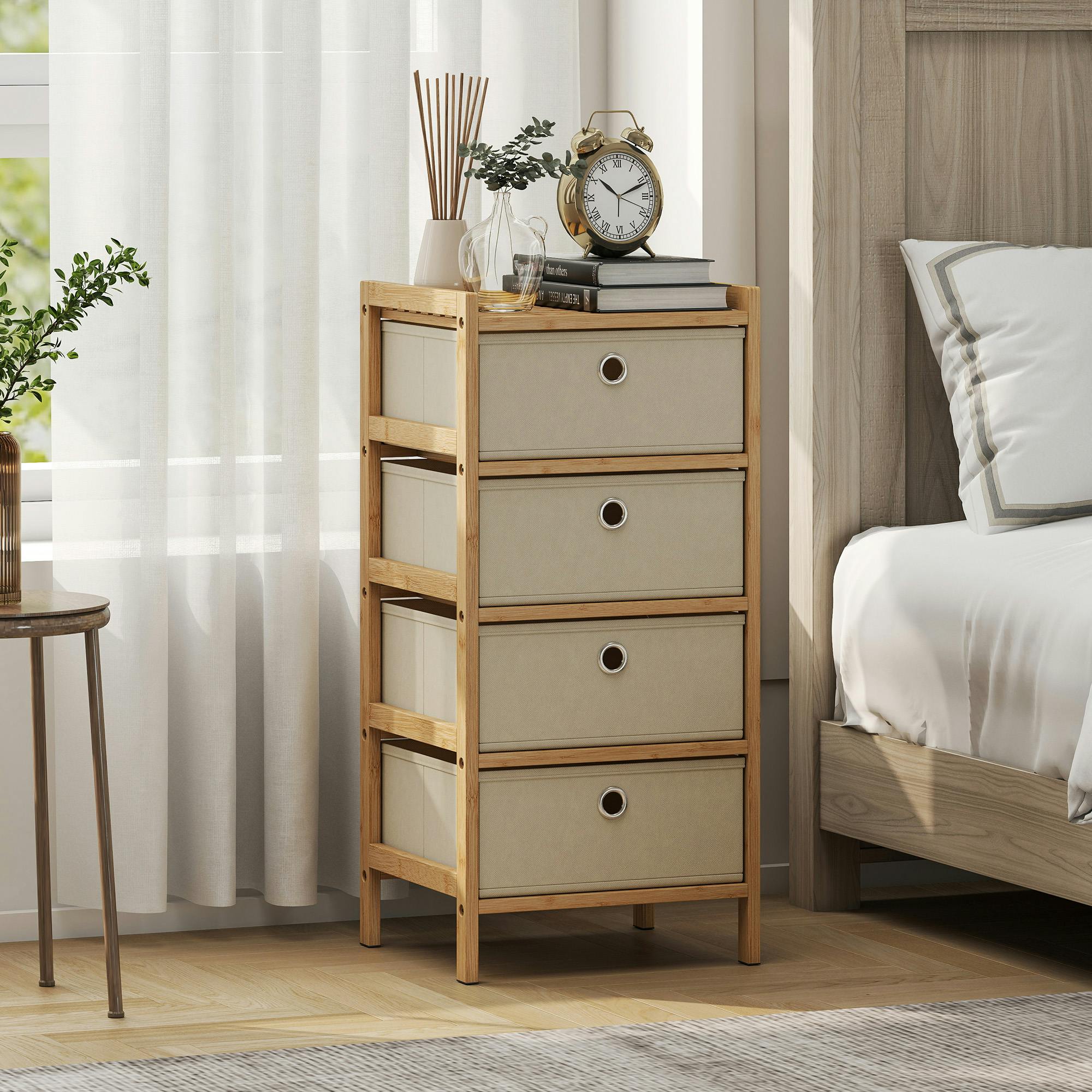 B&Q - Chest Of Drawers4 Drawers Dresser With Bamboo FrameCream White - Image 4