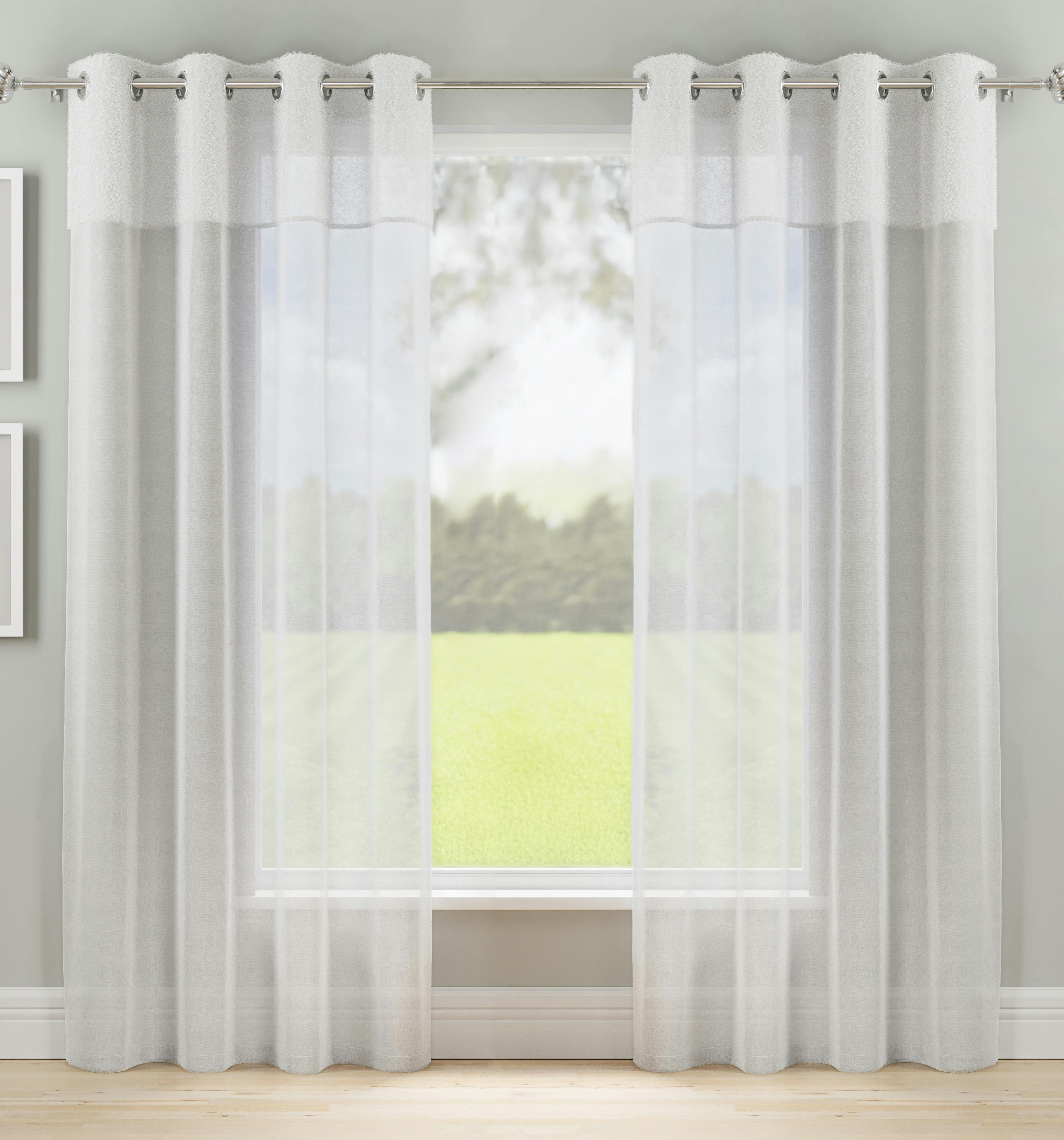 Rackhams White Textured Fabric Header Voile Panels Pair With Eyelet Header - 55" (140Cm) Width X 54" (137Cm) Drop