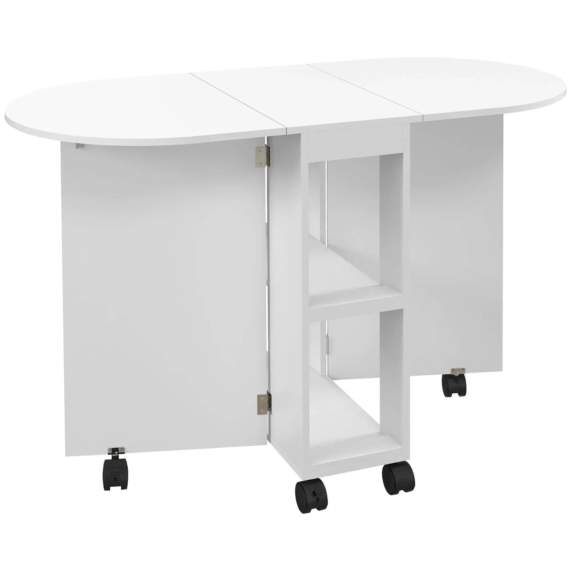 HOMCOM 4 Seater Drop Leaf Dining Table - White - Melamine - Storage Shelf - Image 8
