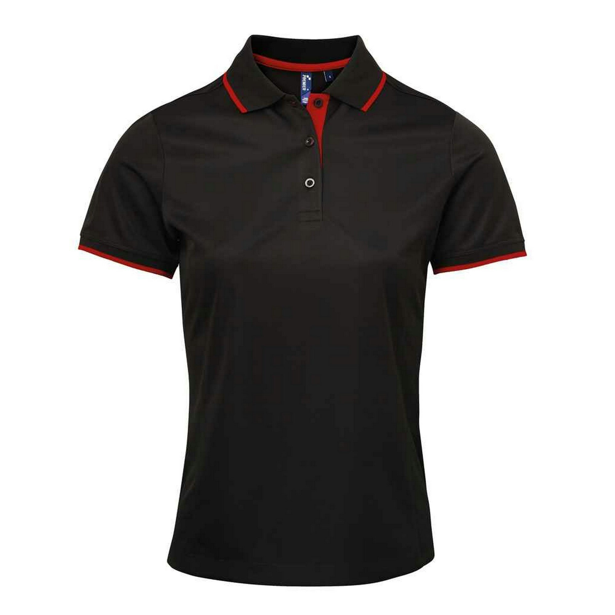 Premier Women's Dark Red Coolchecker Contrast Pique Polo Shirt In | Size: Medium - Image 3