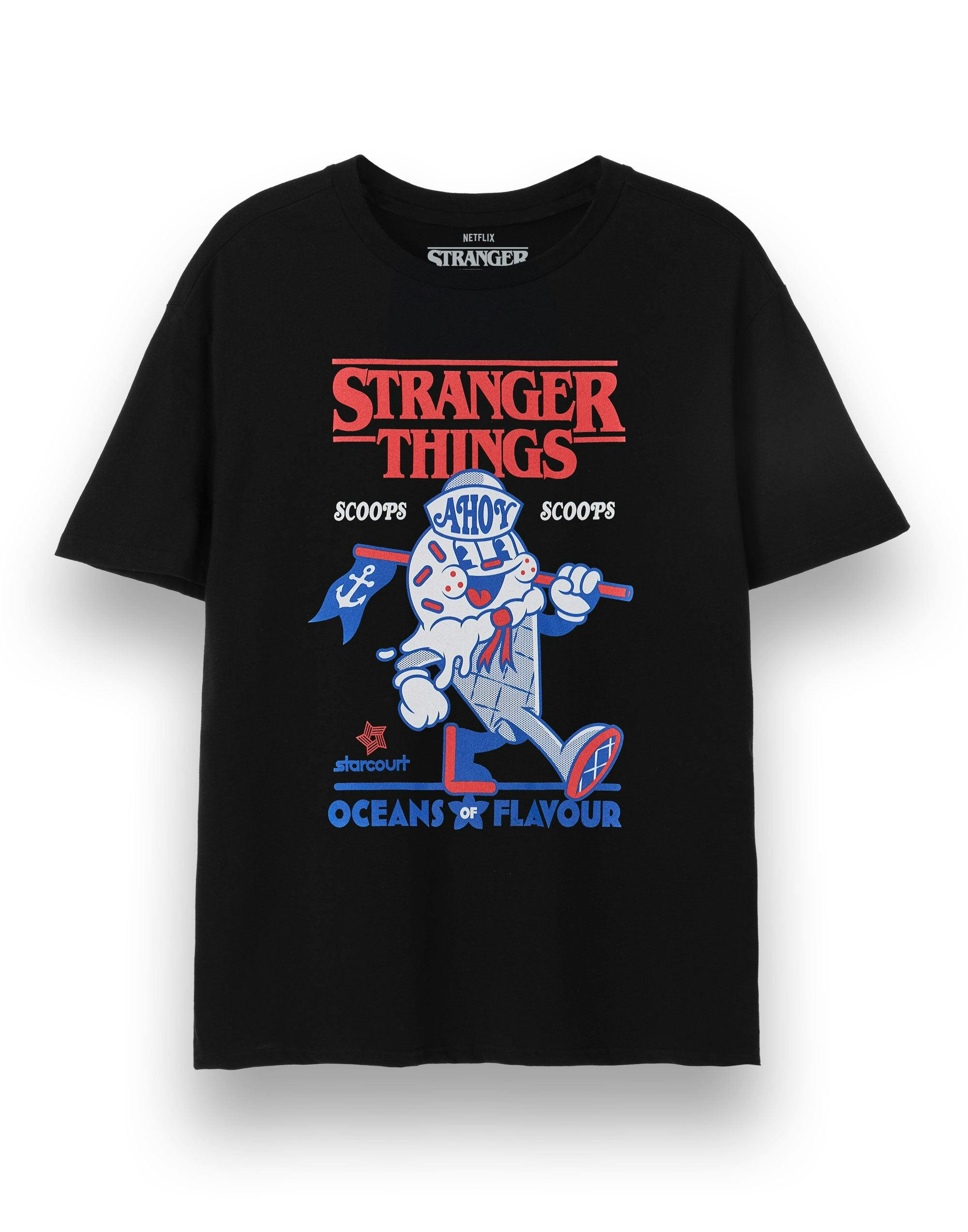 Vanilla Underground Unisex Black Stranger Things Scoops Short Sleeved T-Shirt - Medium