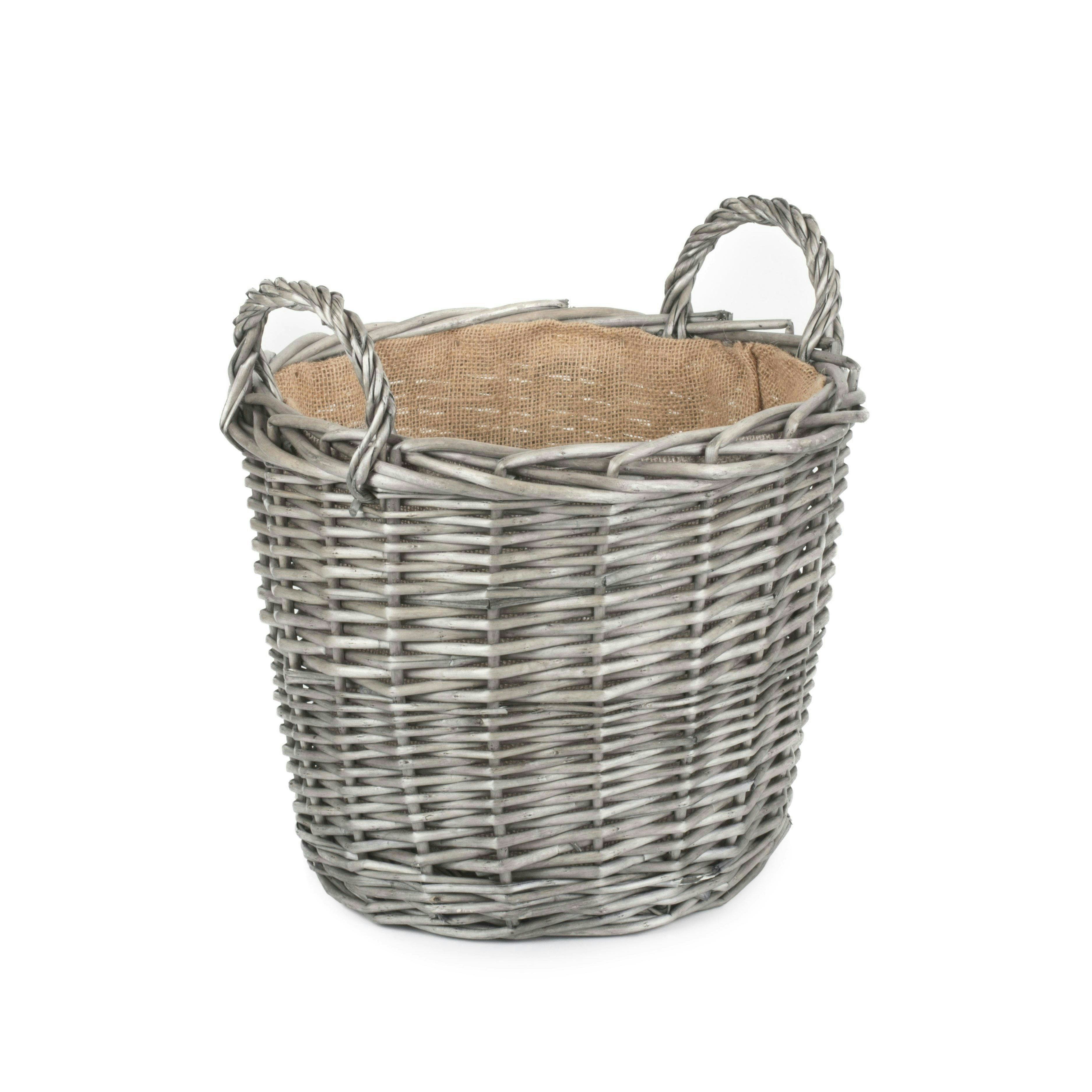 Red Hamper Red/Brown Hamper Round Antique Wash Finish Wicker Lined Wicker Log Basket - Medium