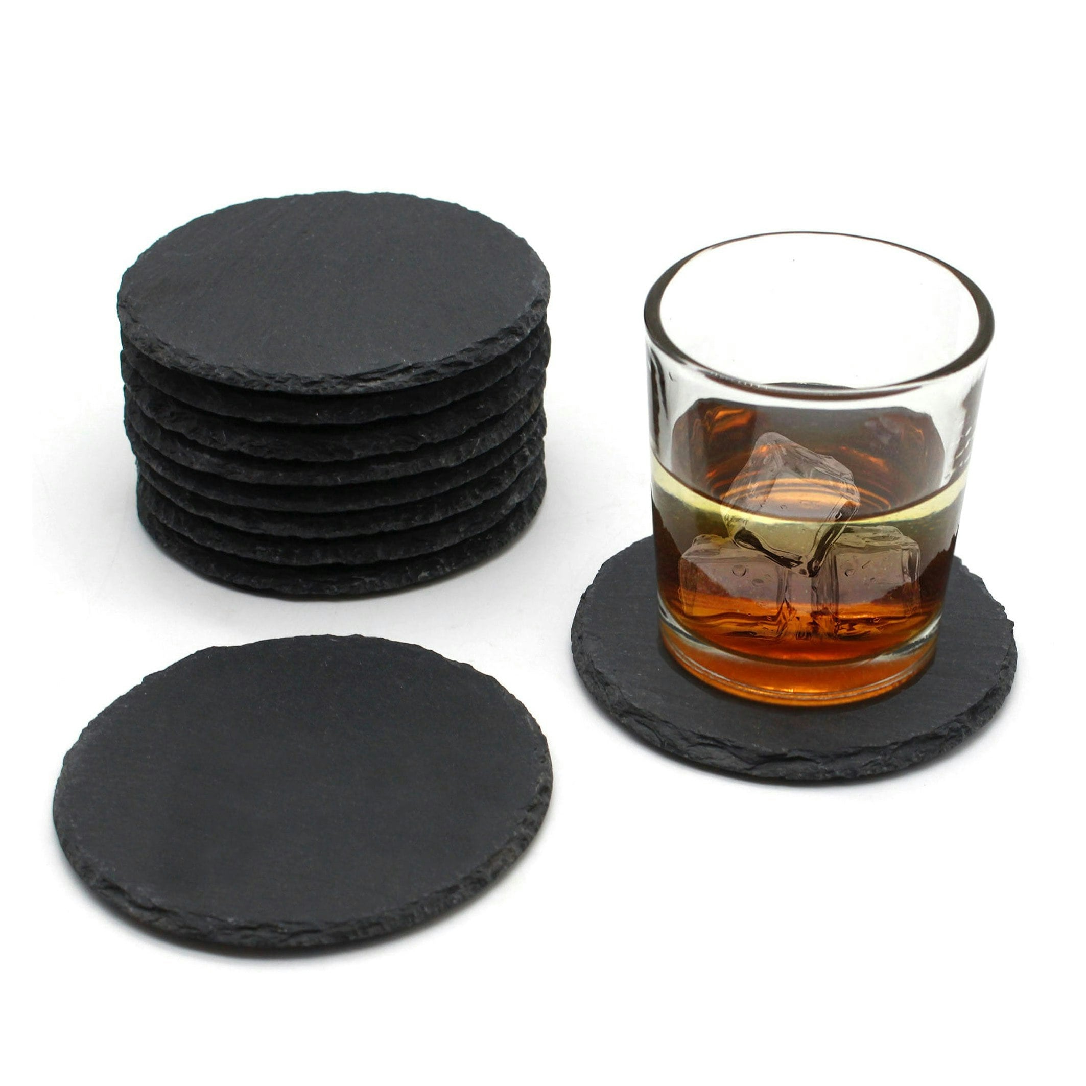 Van Gogh Grey Slate Coasters Round Personalized Craft 10Cm 8Pc Set - Slate - Rustic