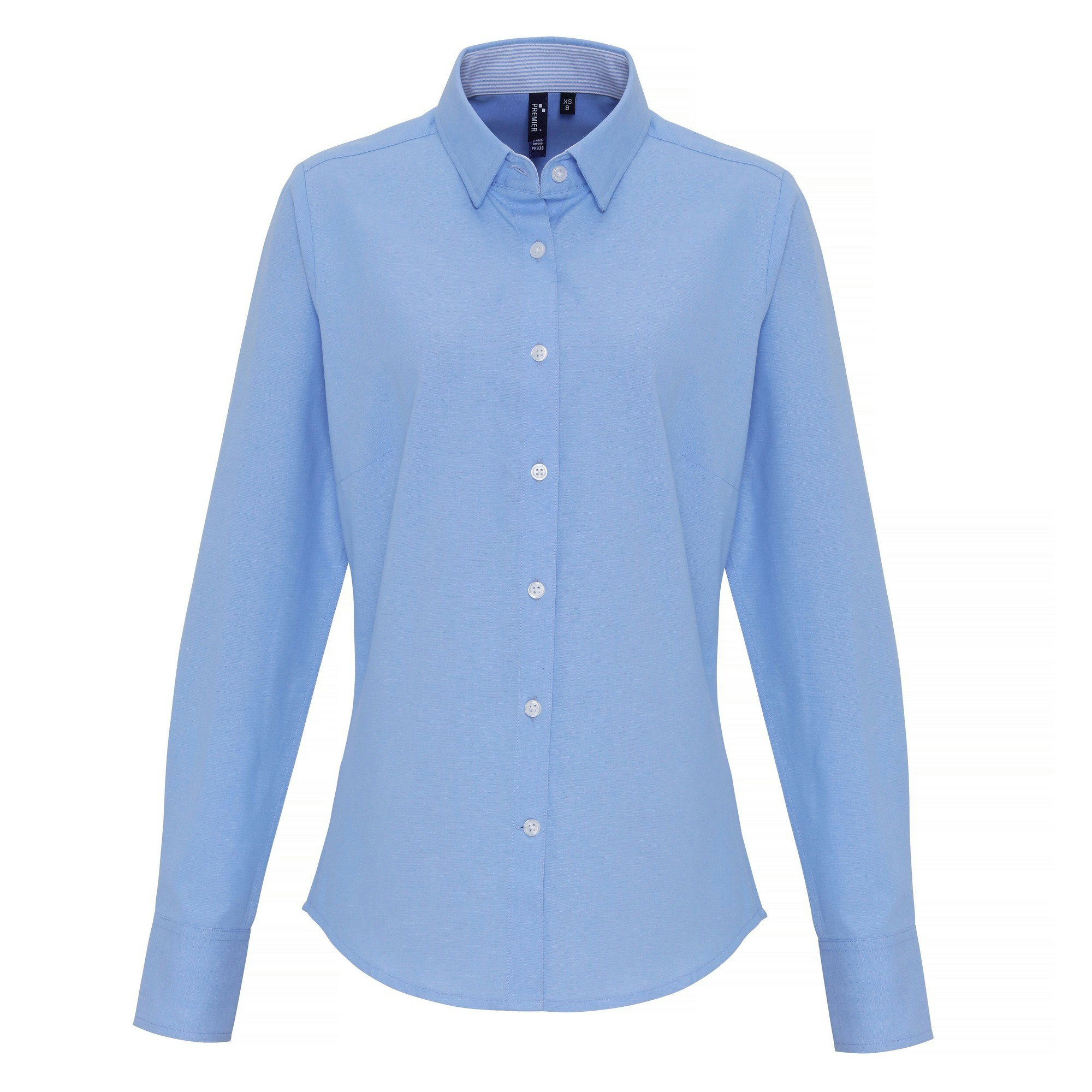 Premier Womens/Ladies Cotton Rich Oxford Stripe Blouse (Light Blue) - Size Large - Image 3