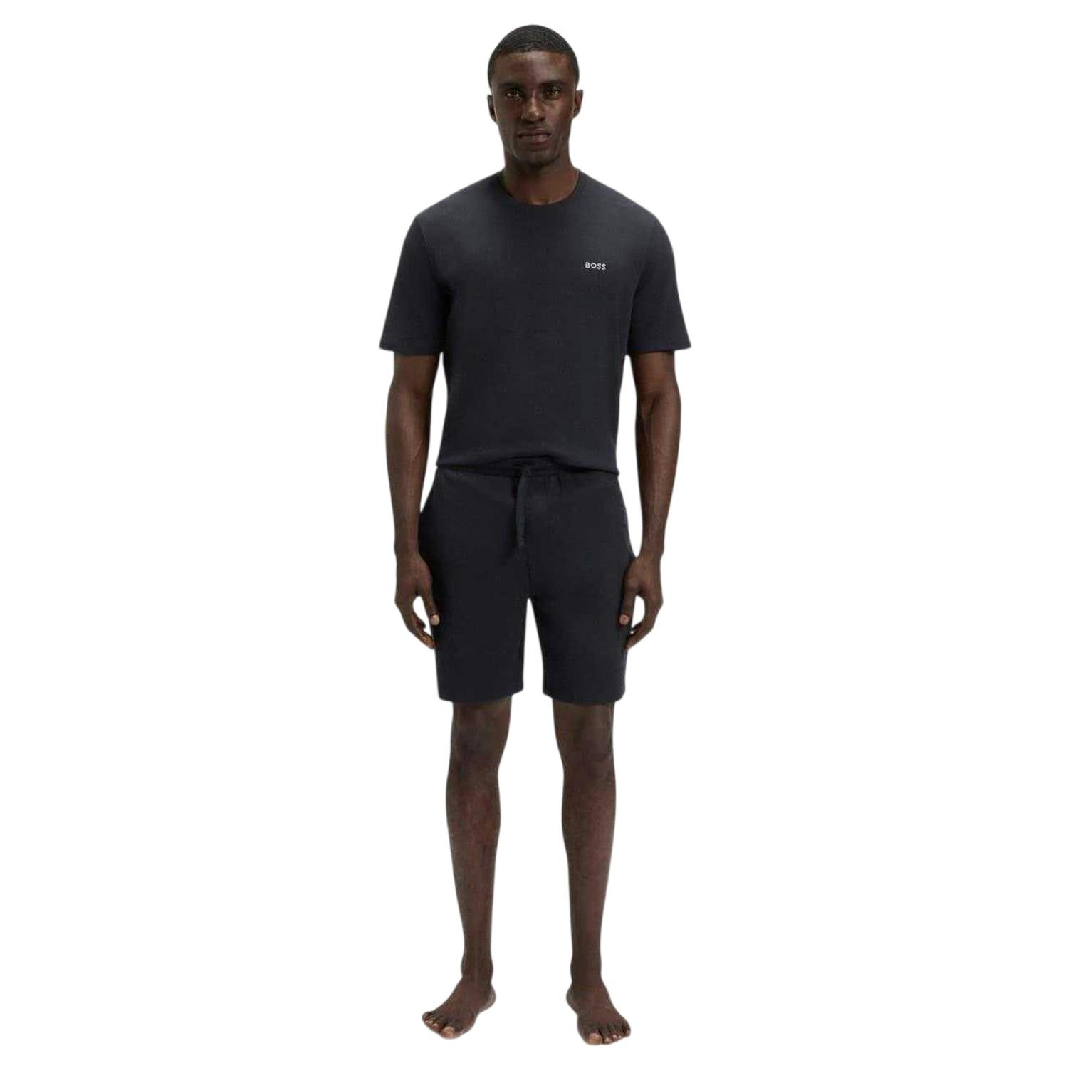 Boss Men's Waffle Relaxed Fit Shorts - Navy - L - Navy - 60% Cotton/40% Polyester