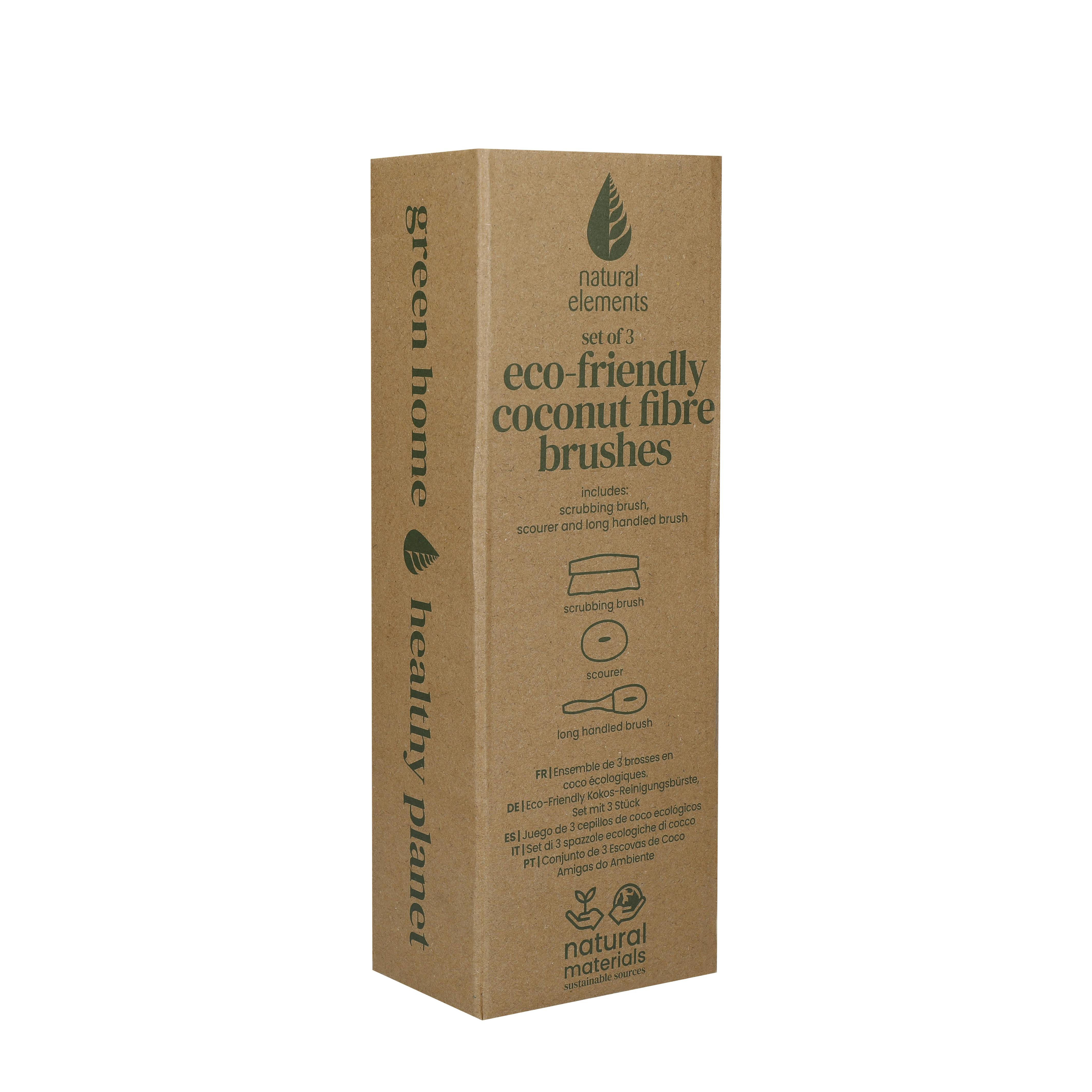 Rackhams Brown 3-Piece Eco-Friendly Coconut Fibre Brush Set