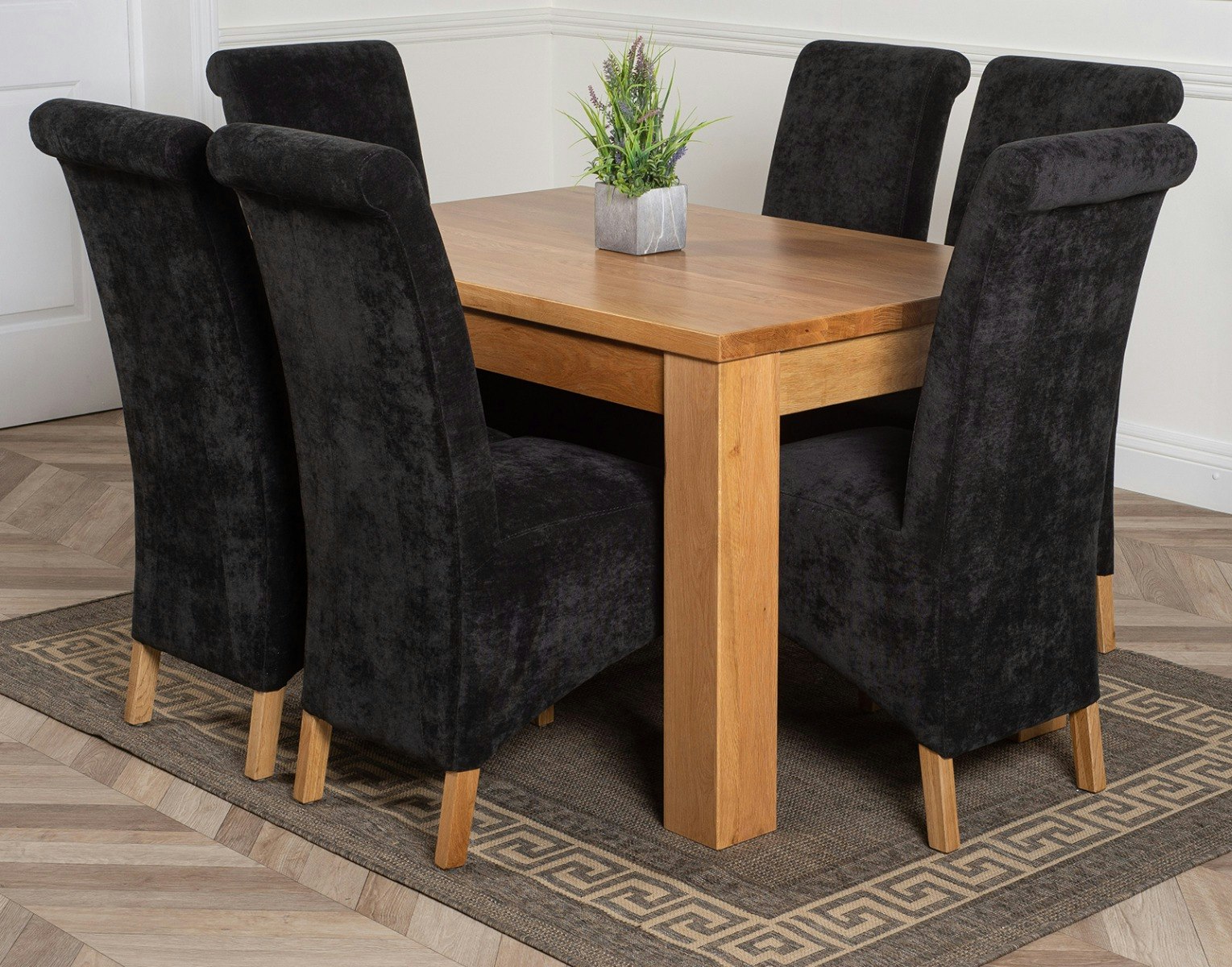 Rackhams Black Dakota Small Oak Dining Table With Montana Fabric Chairs - 6 Chairs