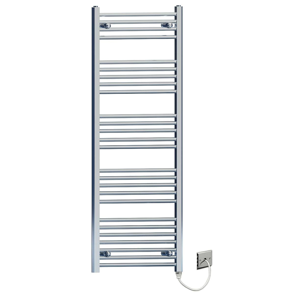 Myhomeware 550Mm X 1400Mm Flat Chrome Electric Pre-Filled Heated Towel Rail Radiator For Bathroom Designer Standard Element