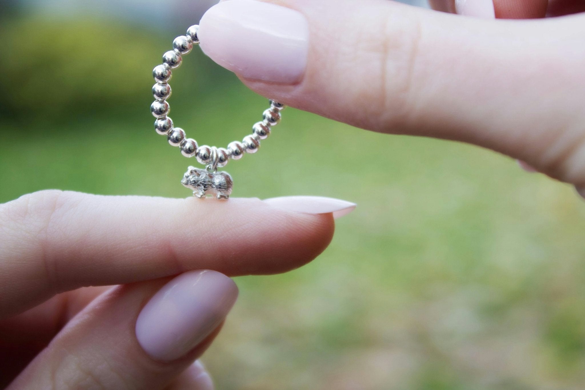 Mylee London Silver Sterling Ball Bead Ring With Guinea Pig Charm - No