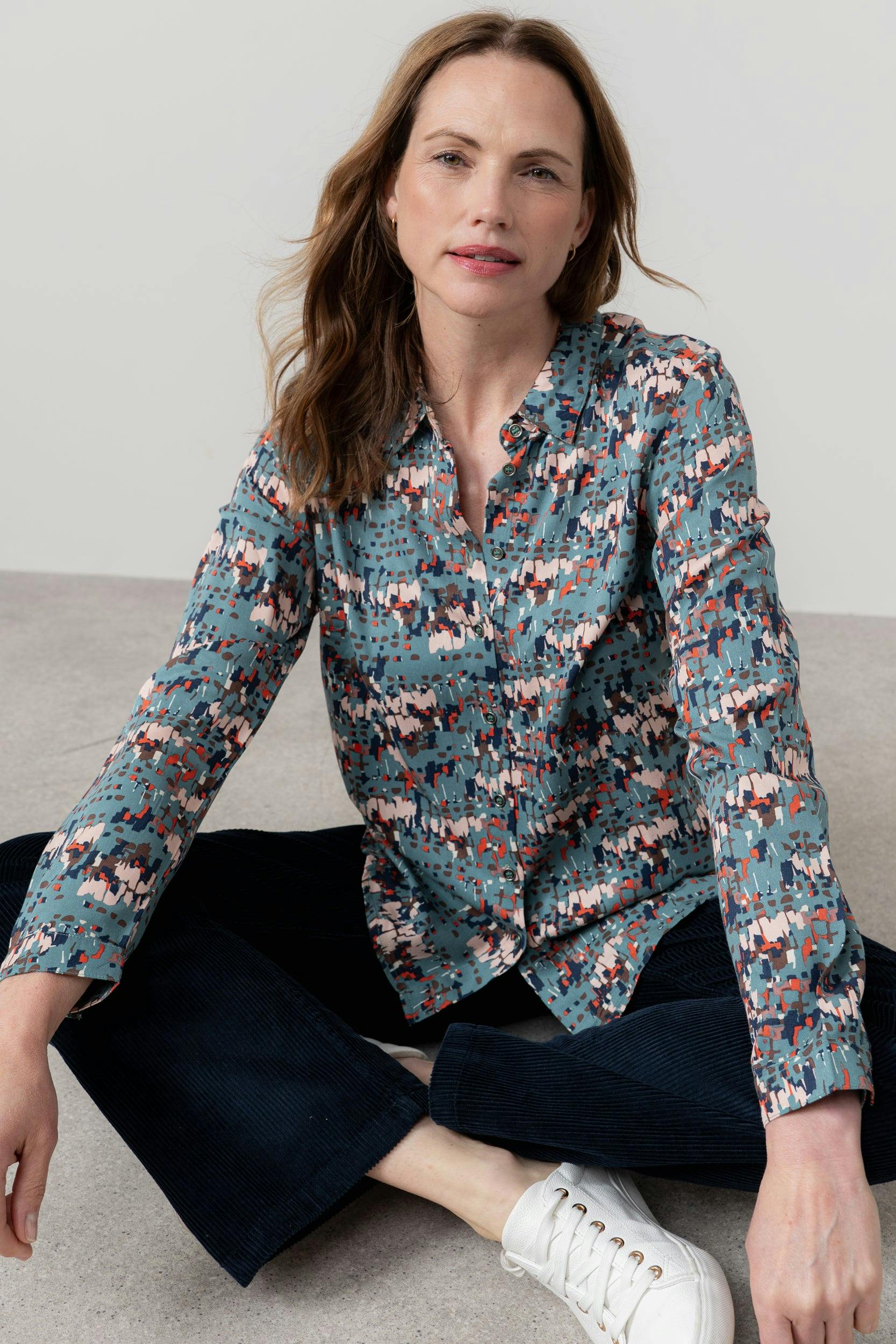 Lily & Me Patsy Geometric Print Shirt Sea Mist - 10 - Sea Mist