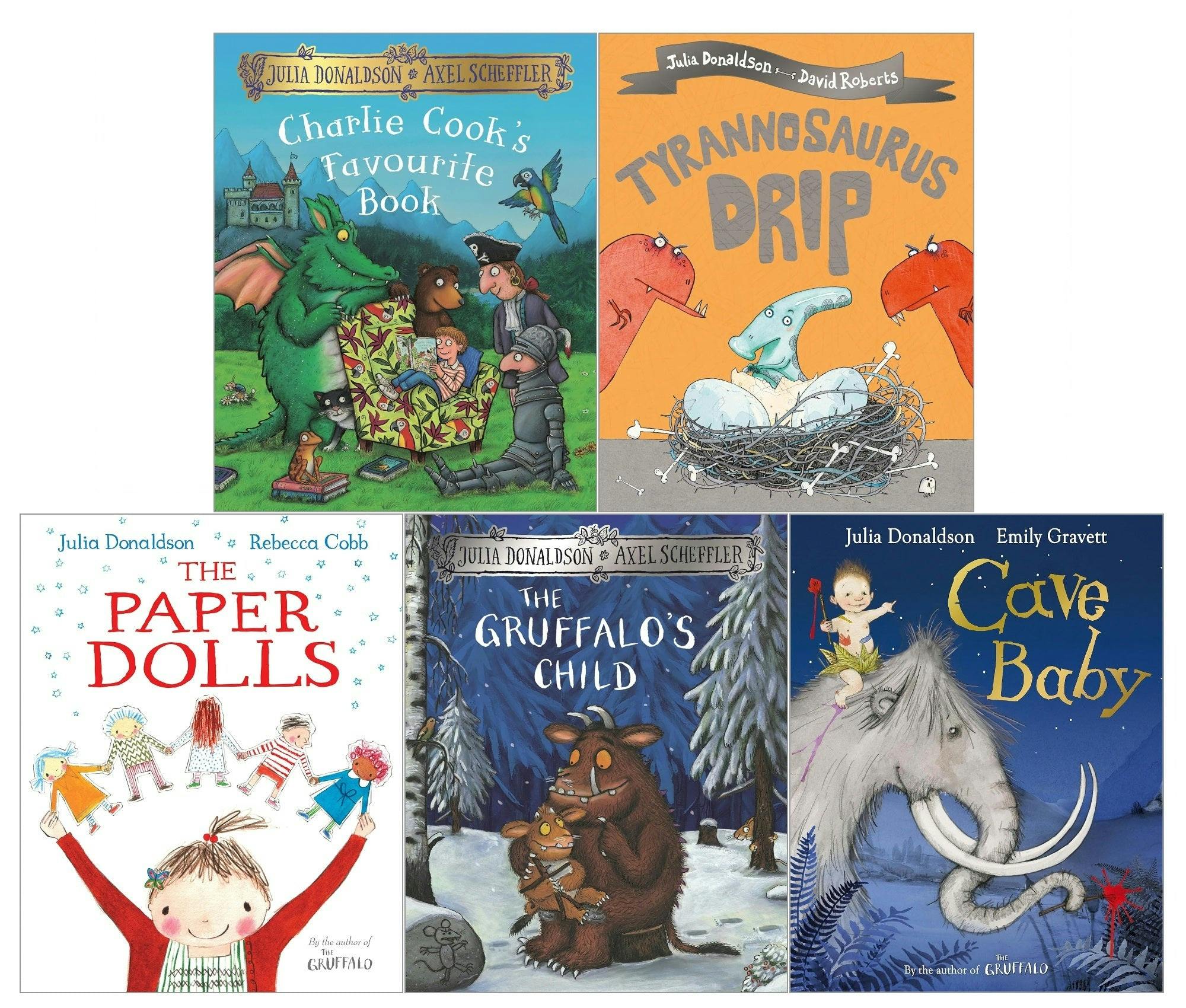 Various Publishers Julia Donaldson Collection 5 Books Set - The Gruffalo's Child, Charlie Cook's Favourite Book, Tyrannosaurus Drip, Cave Baby, The Paper Dolls