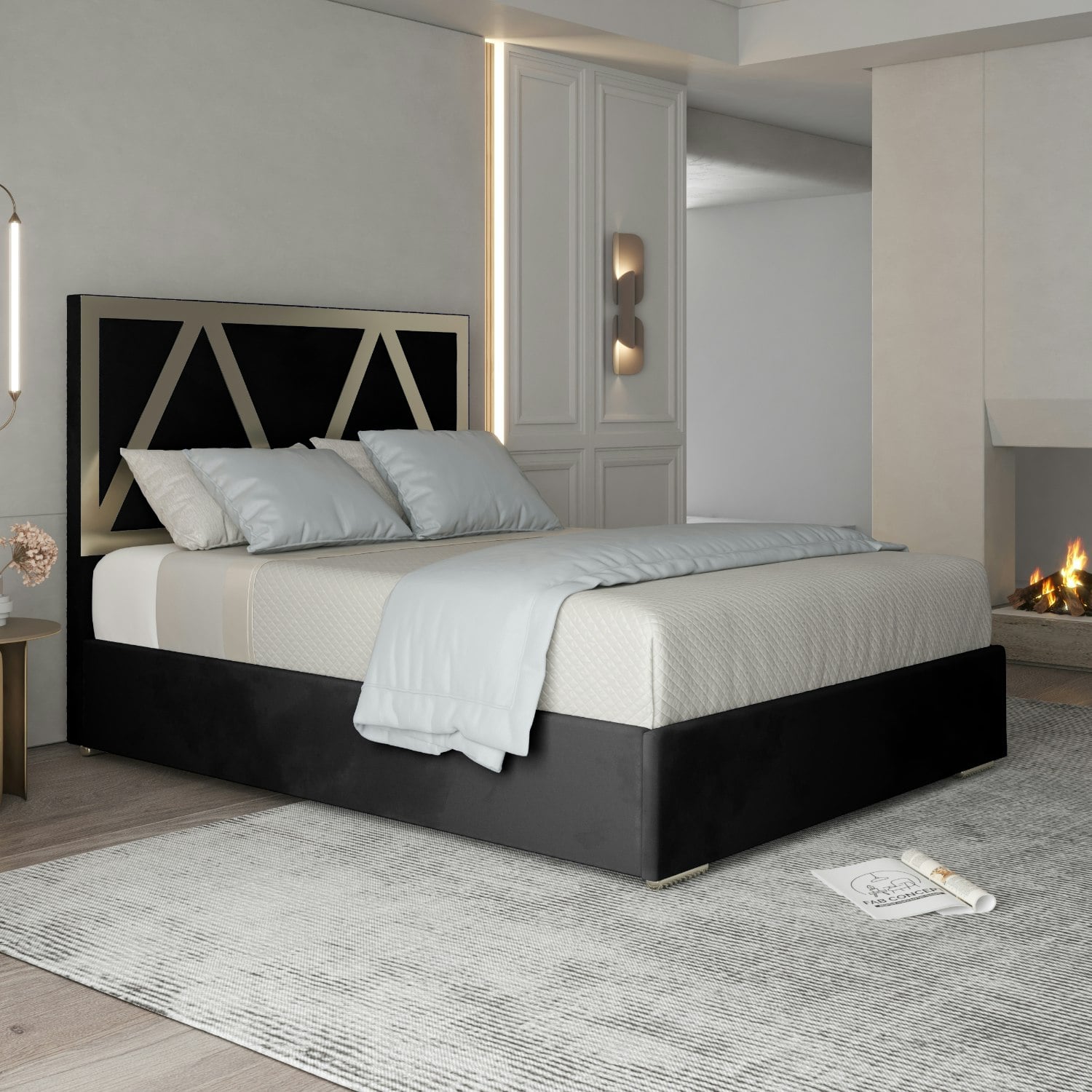 Rackhams Black Alison Upholstered Soft Velvet Metal Bed Frame - Double