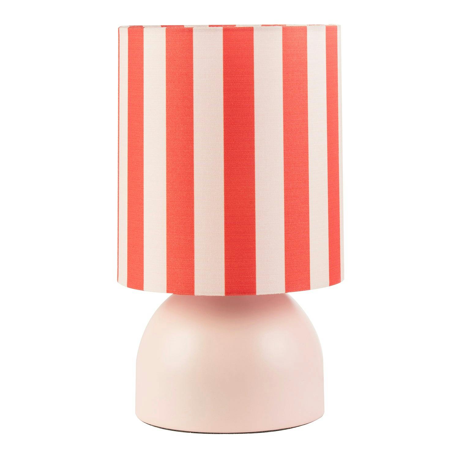 Happy Homewares Pink Chic Pastel Domed Table Lamp With Vertically Striped Fabric Shade