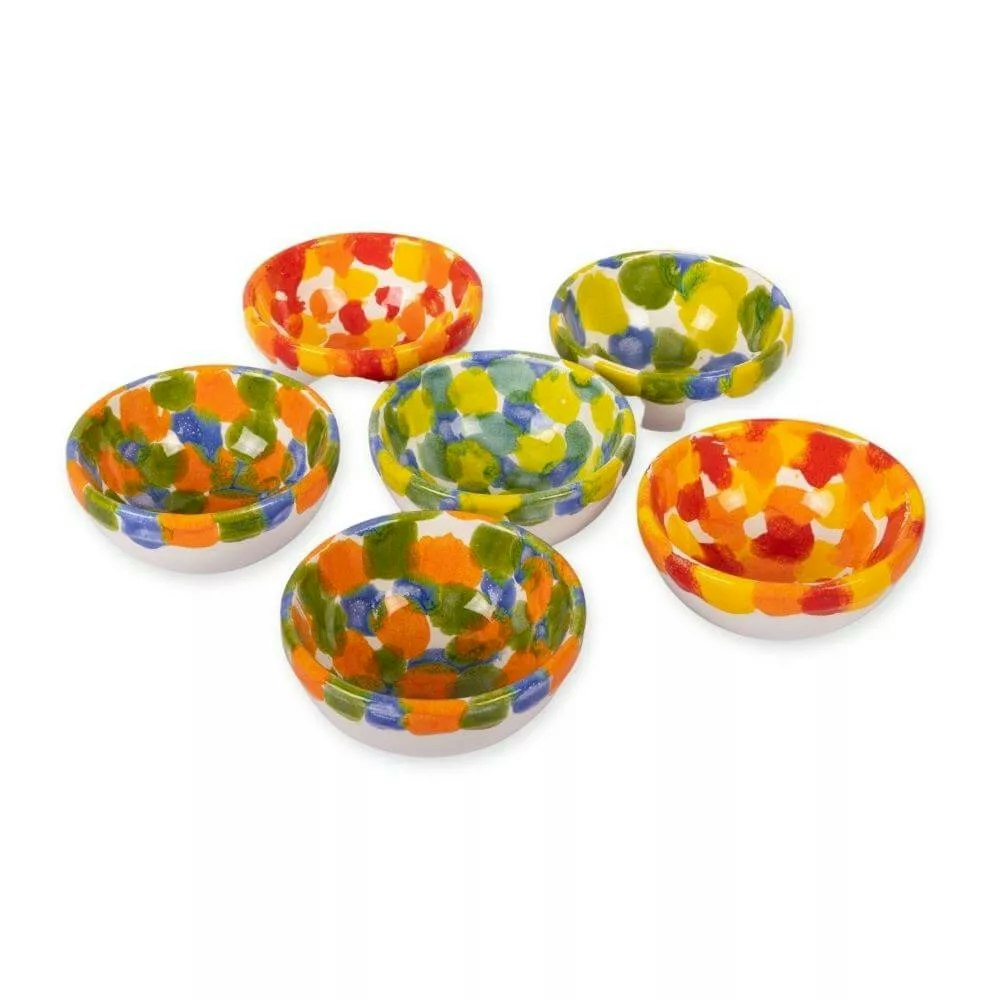 Rackhams Red/Green/Blue Petalo - Tapas Bowl 9Cm - Mixed Set - Ceramic - 6