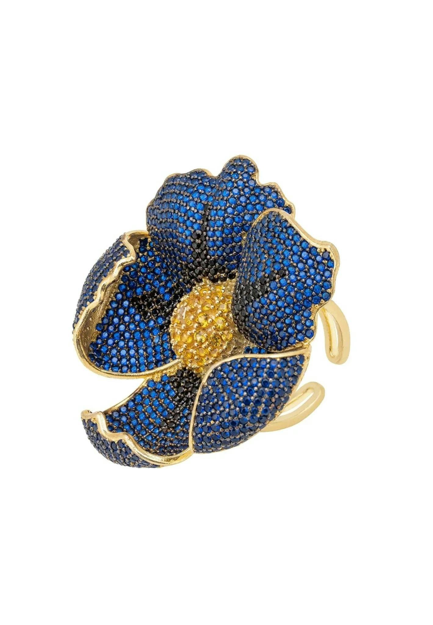 Latelita Blue/Gold Poppy Flower Ring