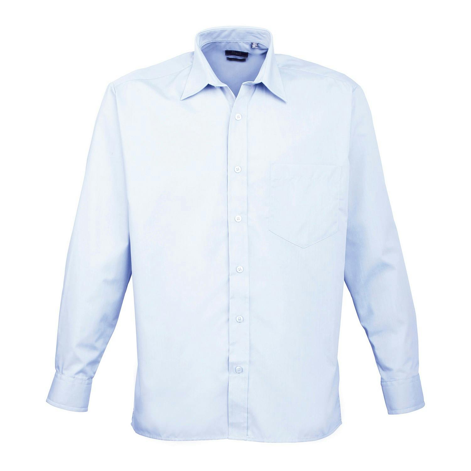 Premier Mens Poplin Long-Sleeved Shirt (Light Blue) - Size 16 inch - Image 4
