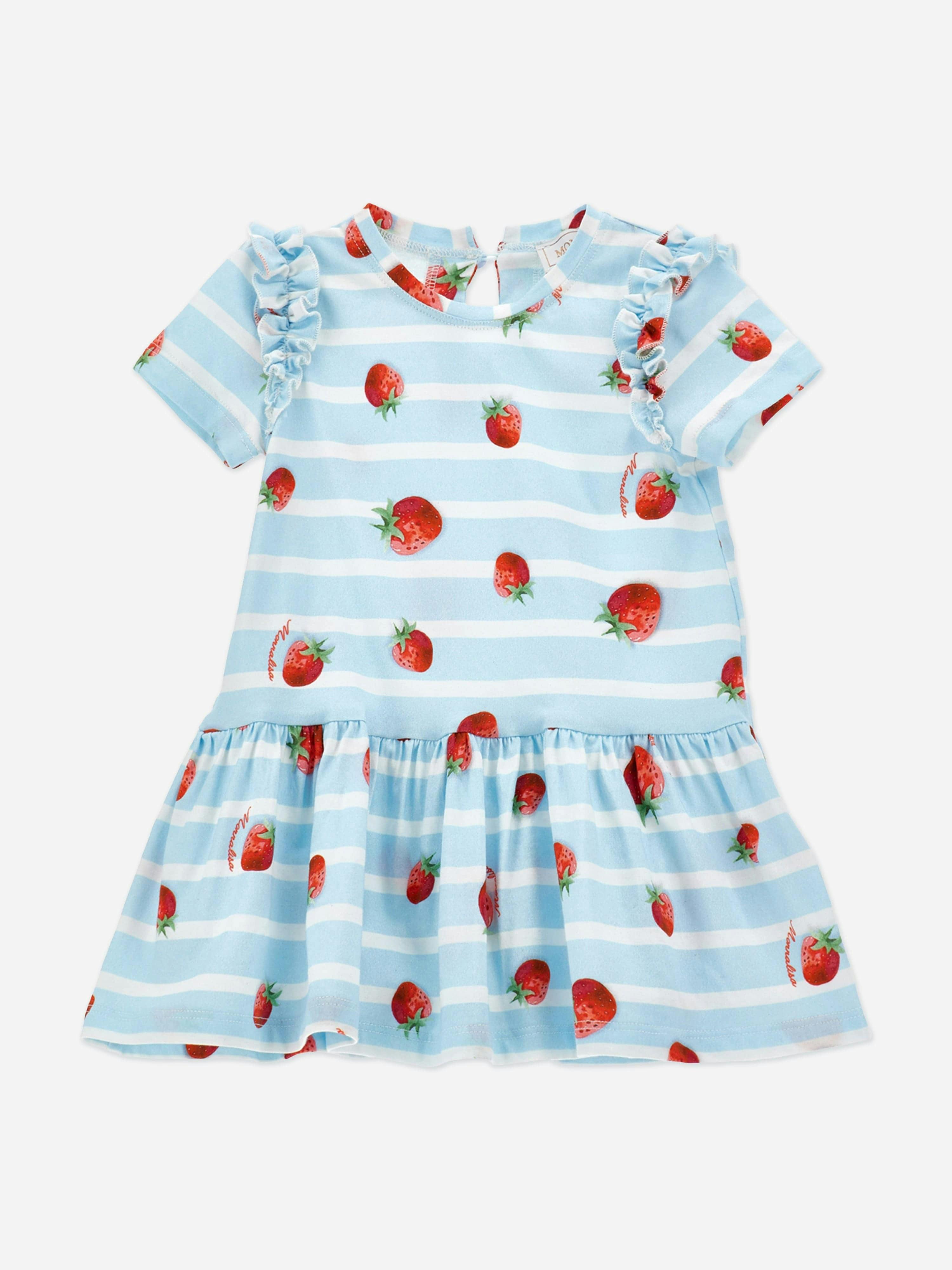 Monnalisa Women's Blue Baby Girls Striped Strawberry Dress In - 9 Mths