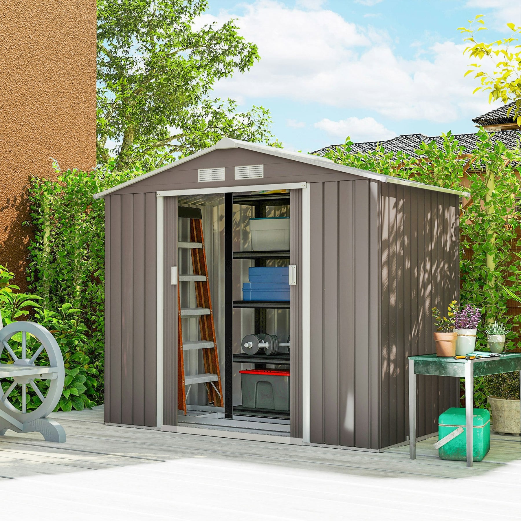 Rackhams Grey 7 X 4Ft Garden Shed Storage With Foundation Kit And Vents,