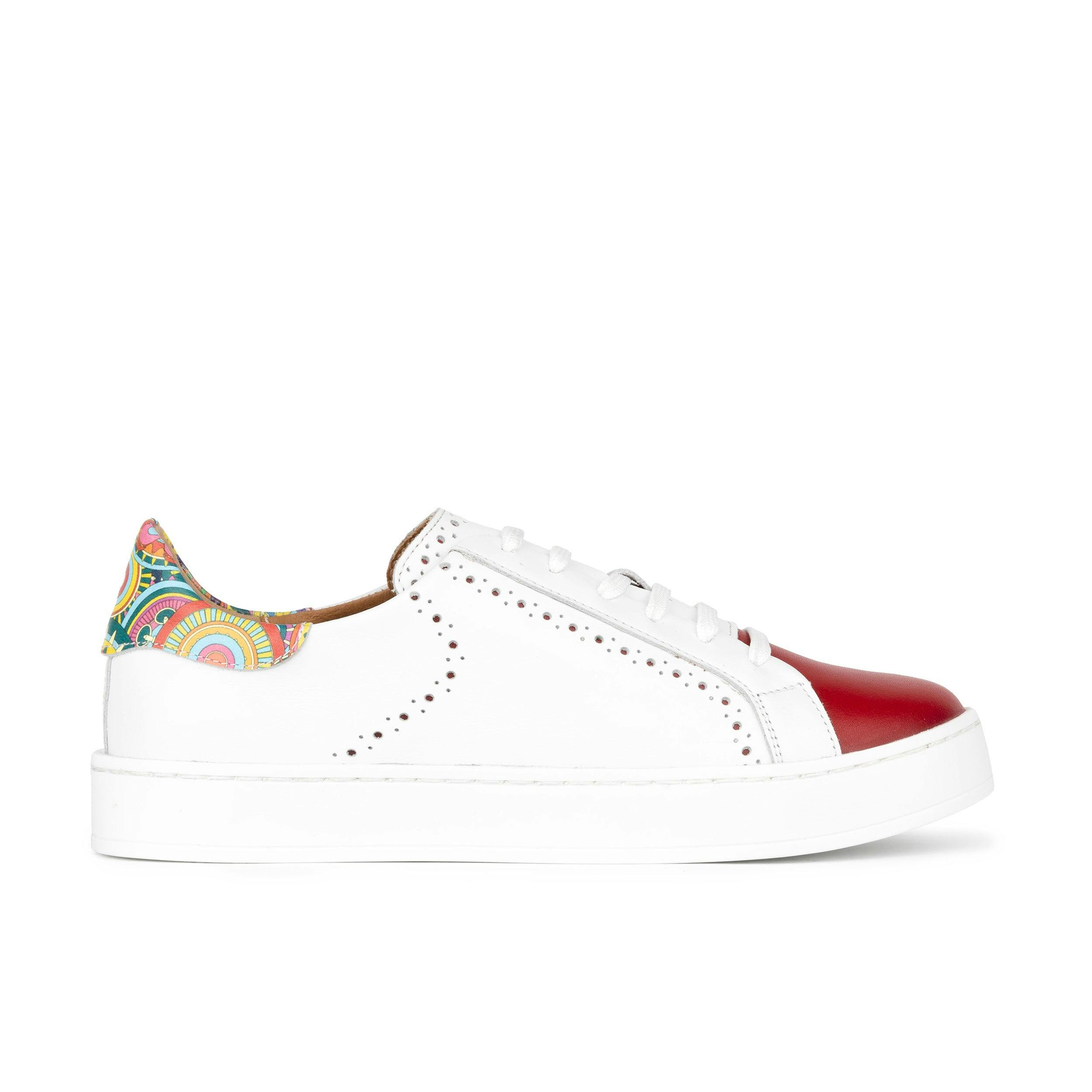 Embassy London Women's Red Serena - & Signature Print - ’S Leather Trainer With Brogue Details - Uk 6 / Eu 39 / Us 8