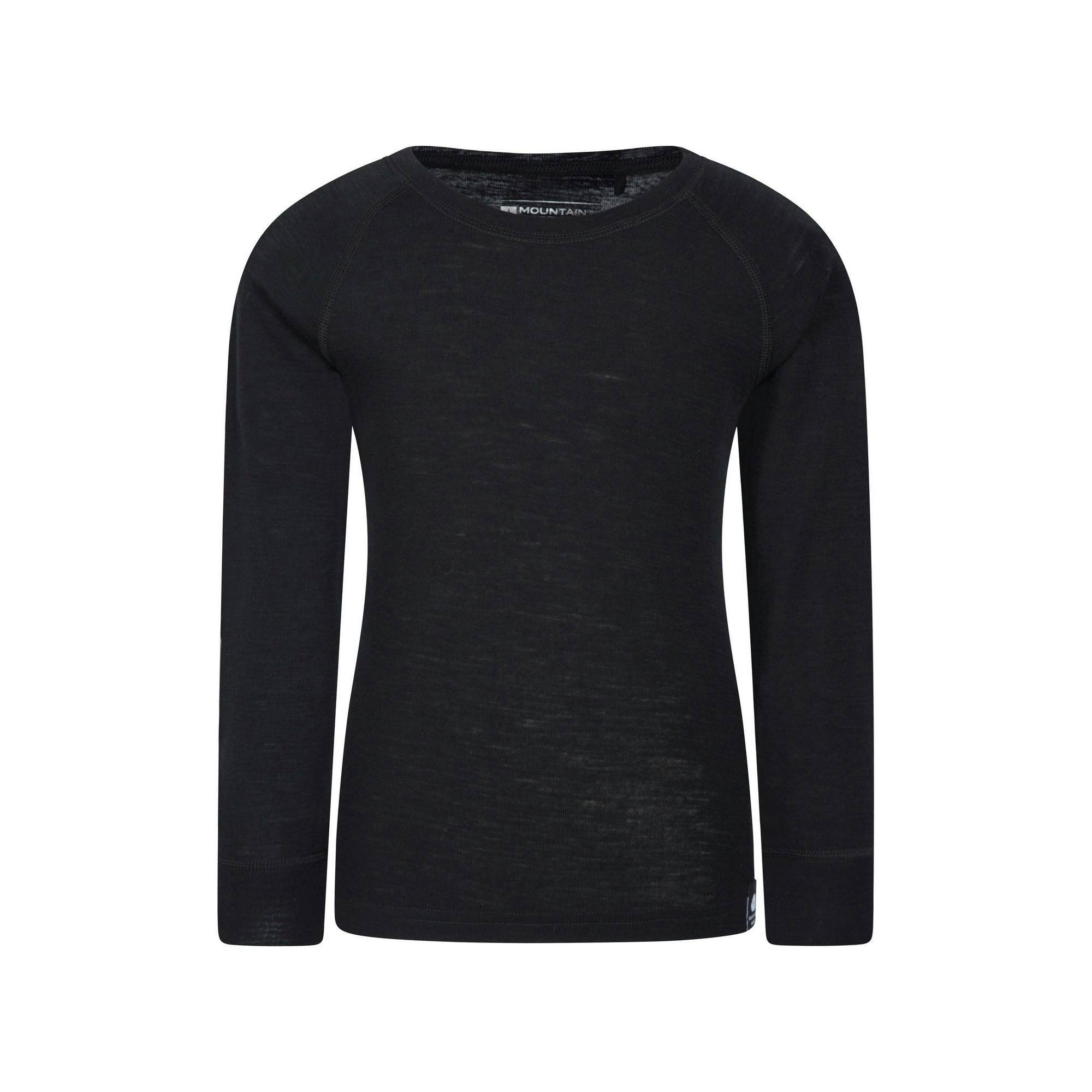 Mountain Warehouse Black Childrens/Kids Merino Ii Round Neck Base Layer Top - 9-10 Years - 70% Polyester/30% Cotton