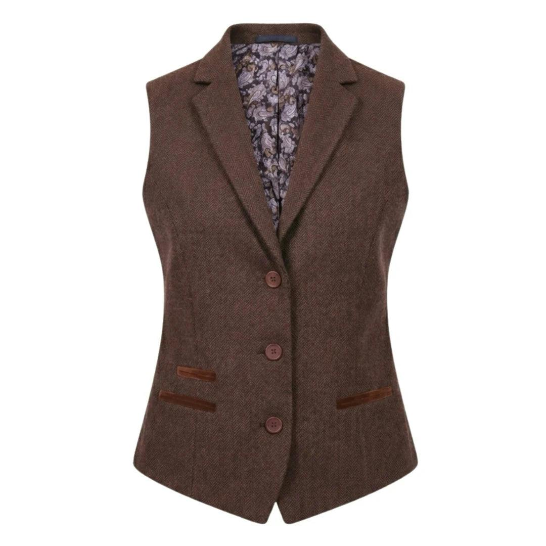 Truclothing Women's Brown Imw-04 - Tweed Herringbone Blazer Waistcoat - Uk 10 - Waistcoat