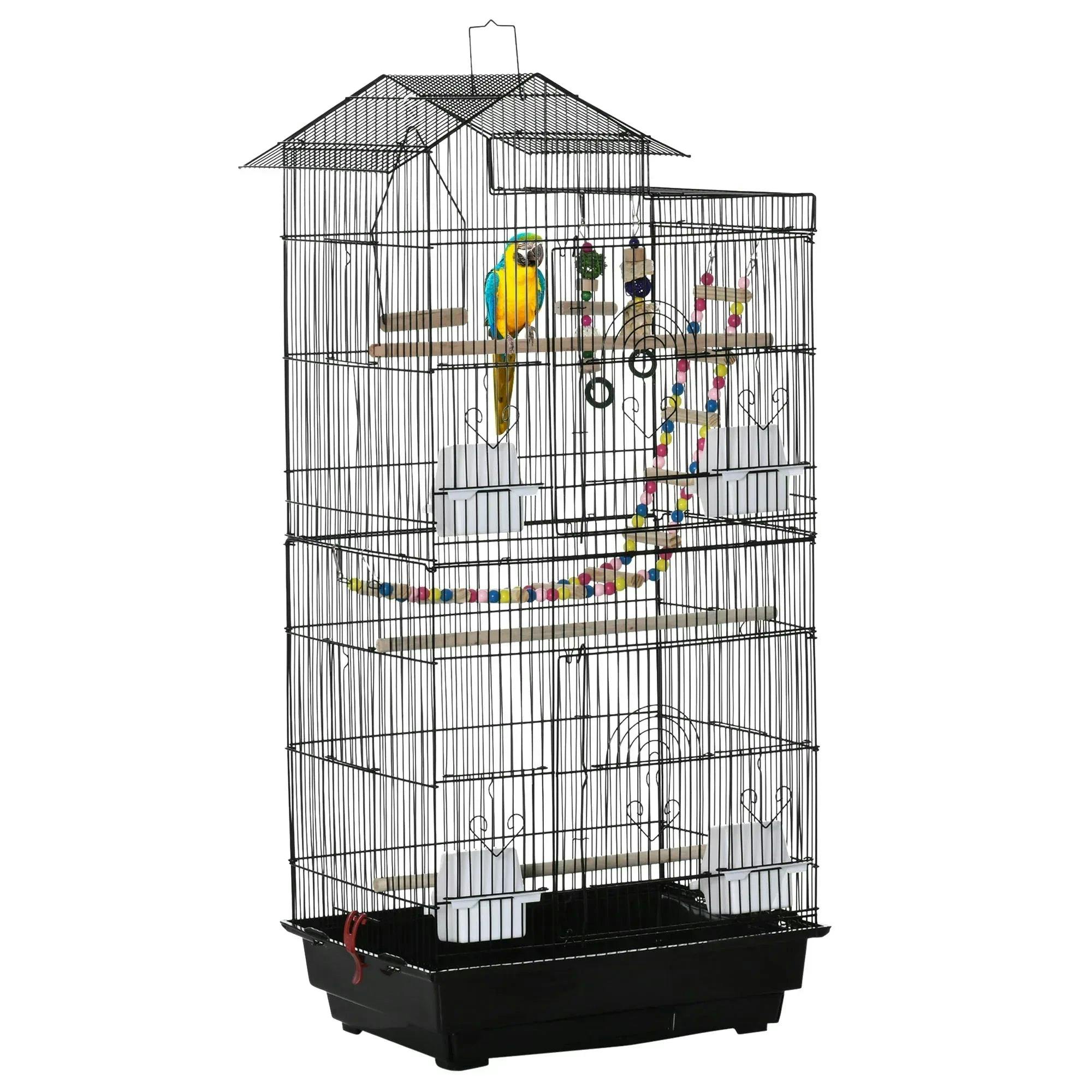 Pawhut Bird Cage For Small Birds With Accessories - Black - Image 5