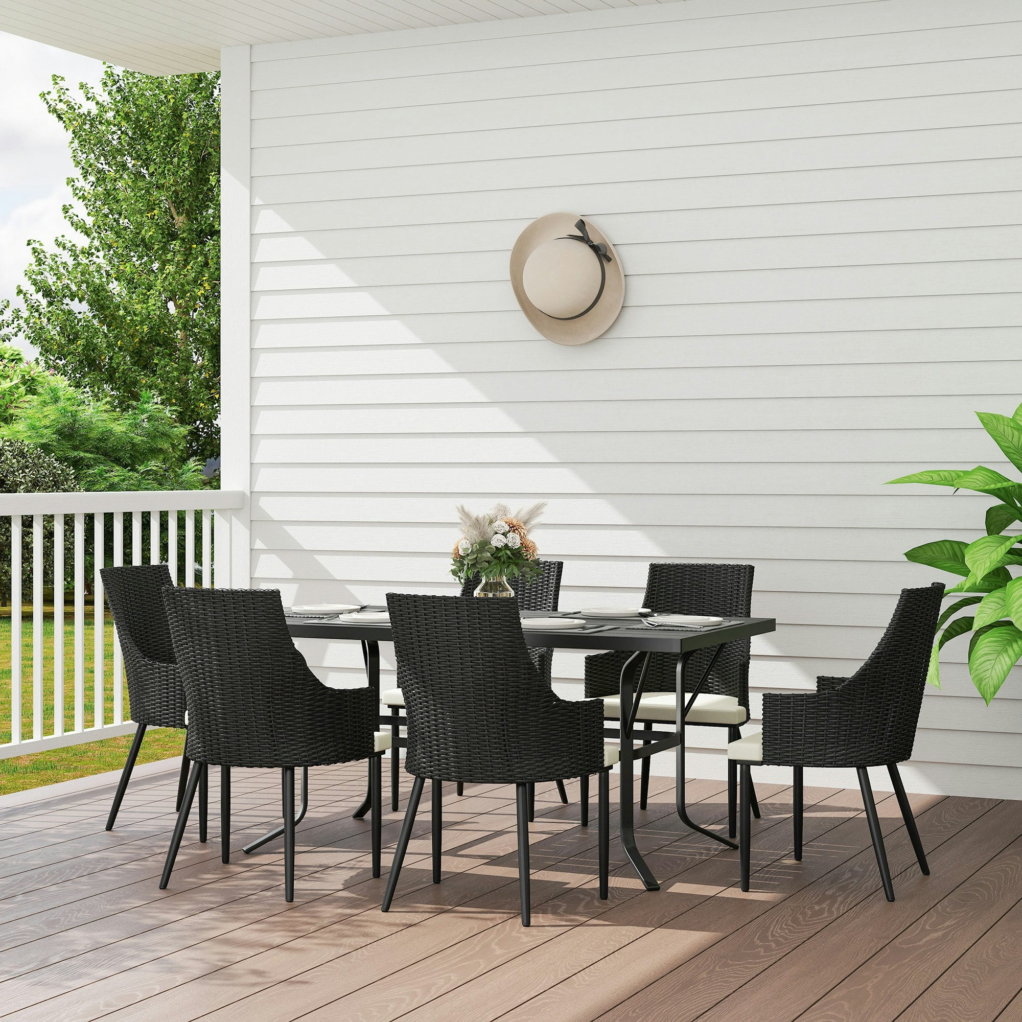 Rackhams 6 Seater Garden Furniture With Cushions & Parasol Hole