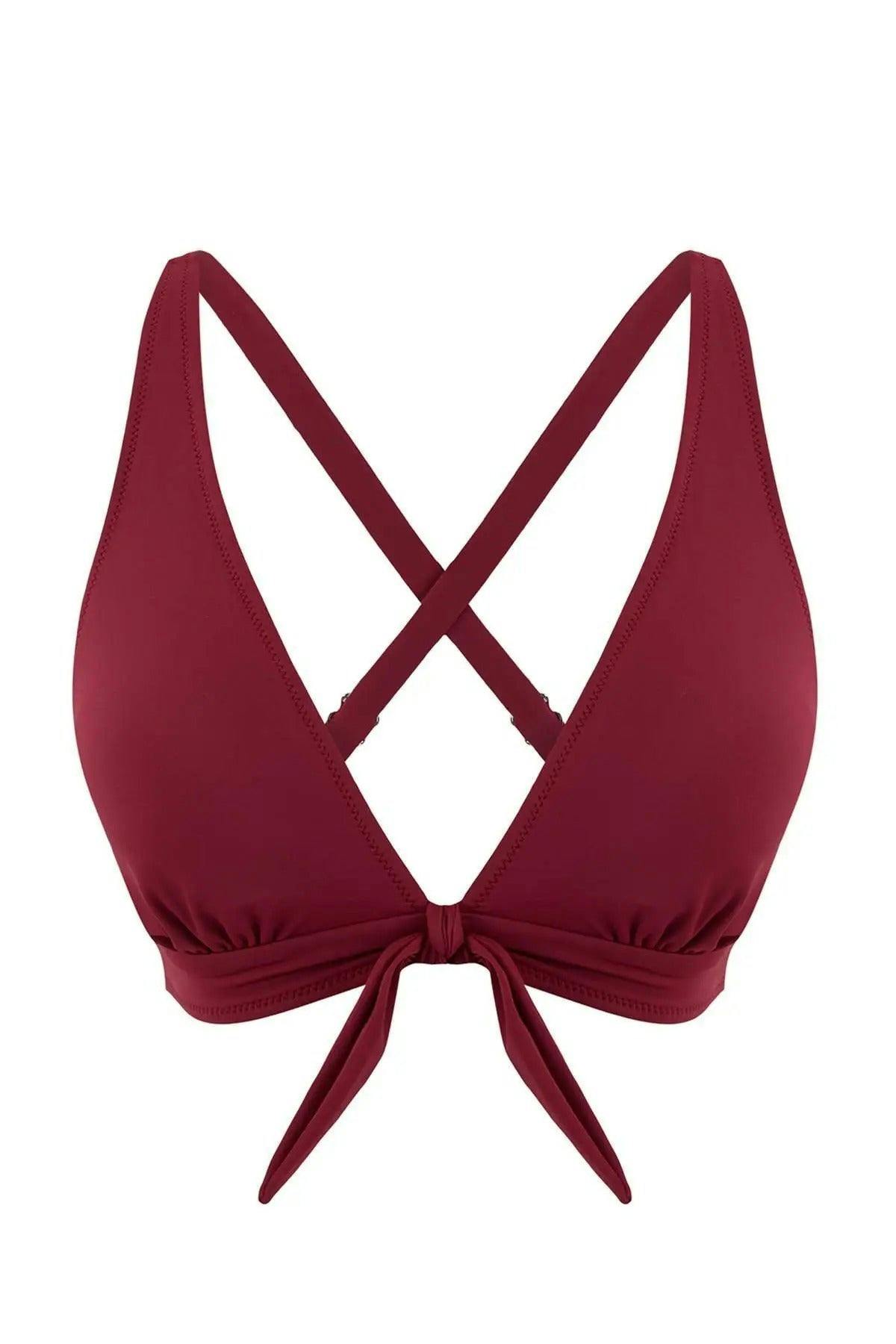 Wovcor Burgundy Triangle Covered Bow Back Detail Bikini Top - 14.0