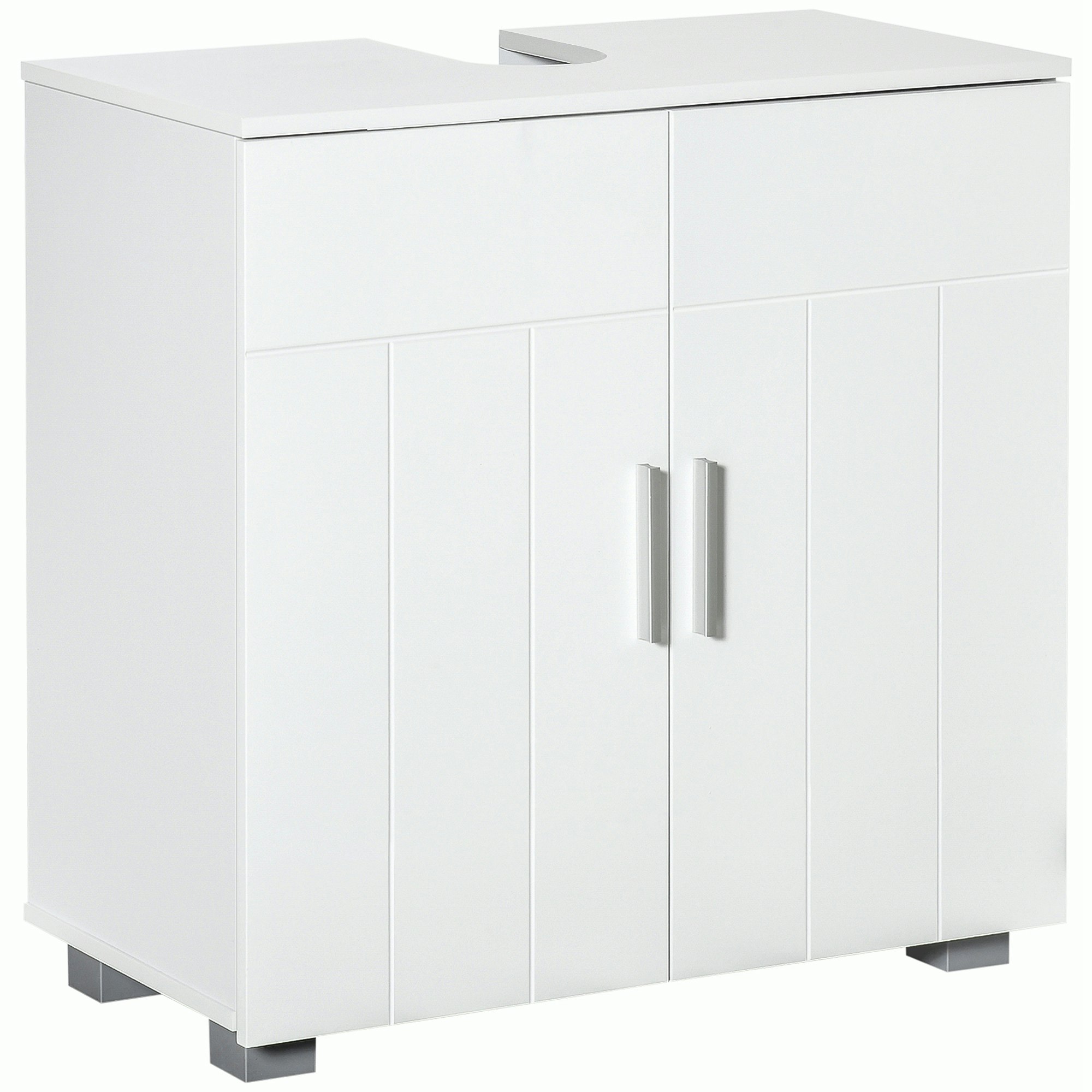 Kleankin White Bathroom Pedestal Under Sink Cabinet With Adjustable Shelf,