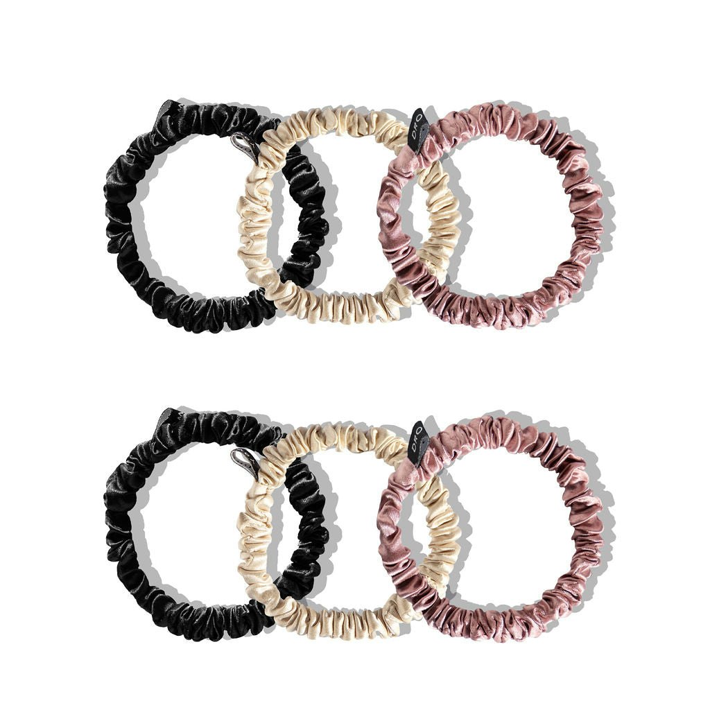 Drowsy Sleep Co Black Skinny Scrunchie Set - Rose, Dusty,
