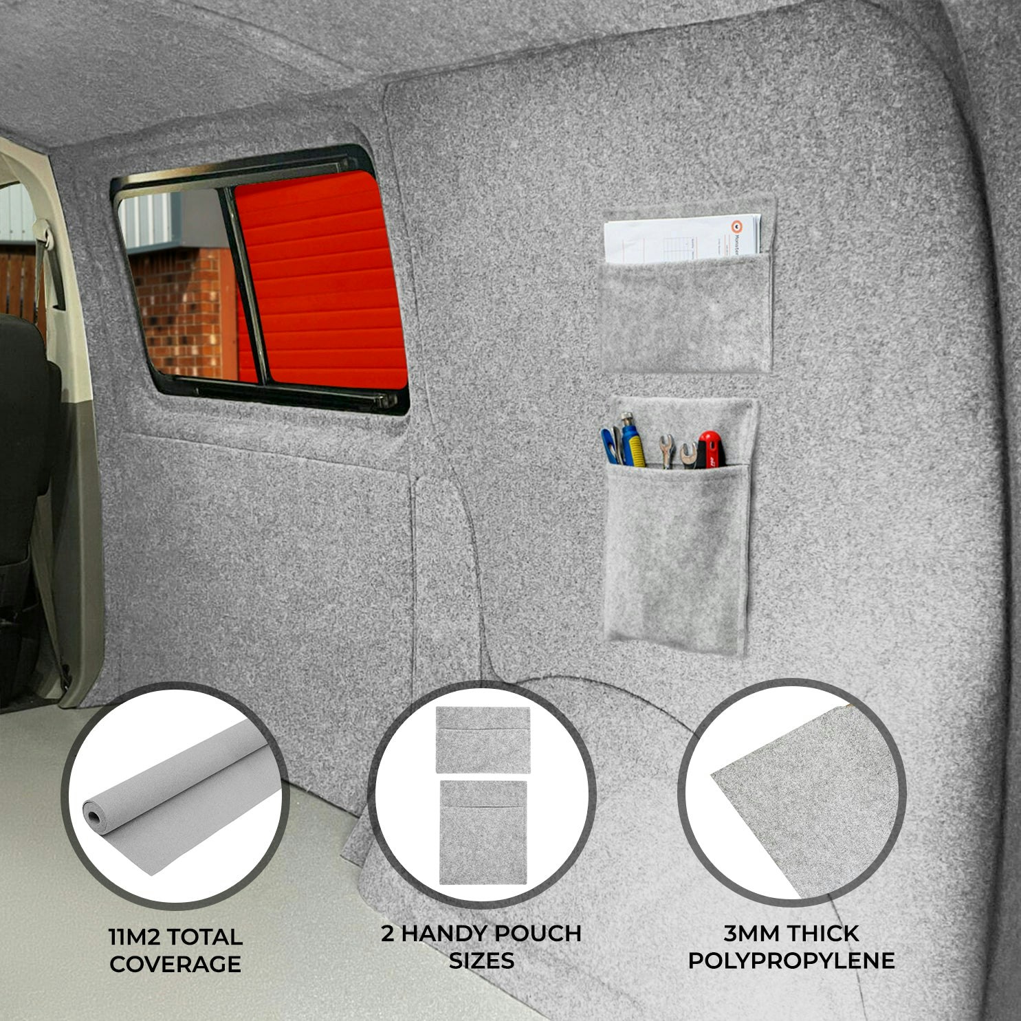Monstershop Silver/Grey Van Carpet Lining & Storage Pouches