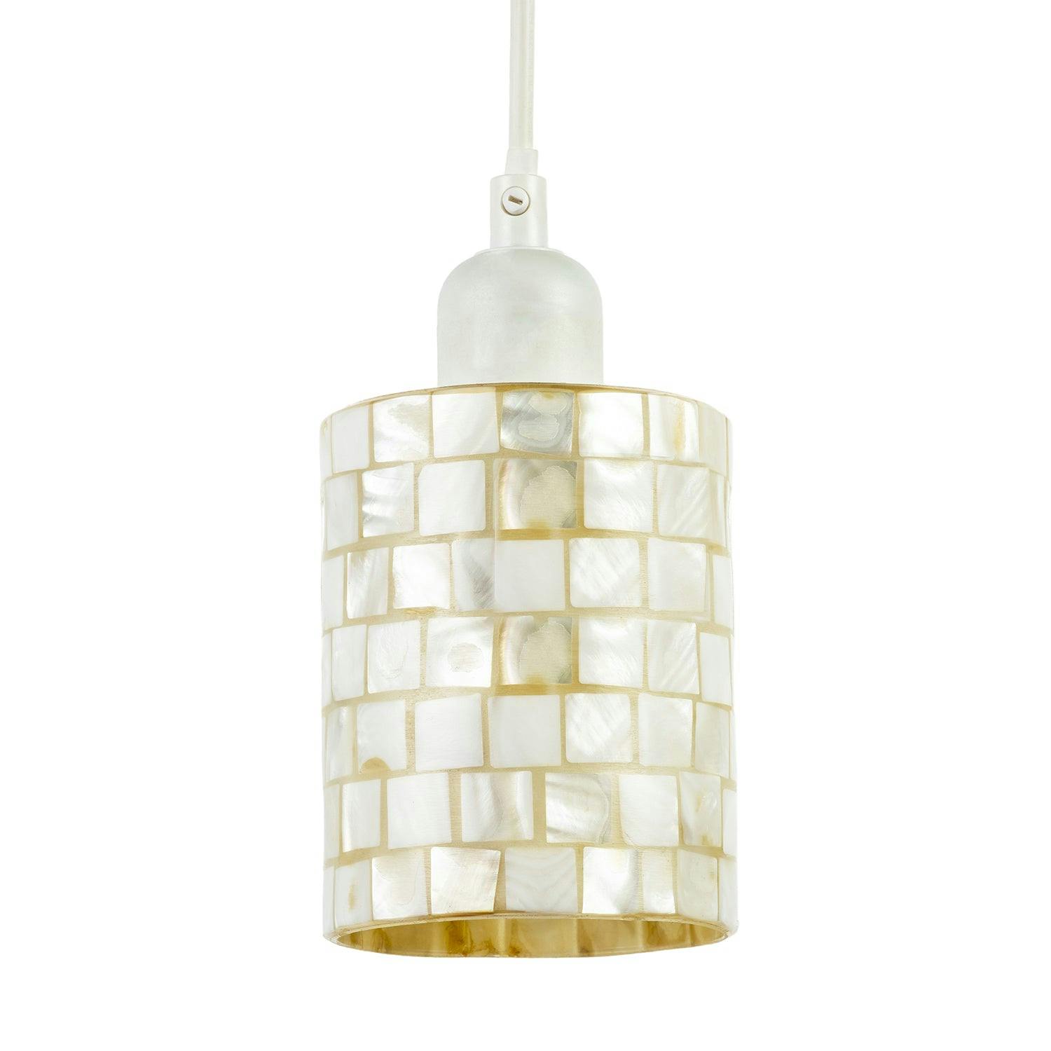 Rackhams Light Modern Cylindrical Pendant Shade Mother Of Pearl Style Mosaic