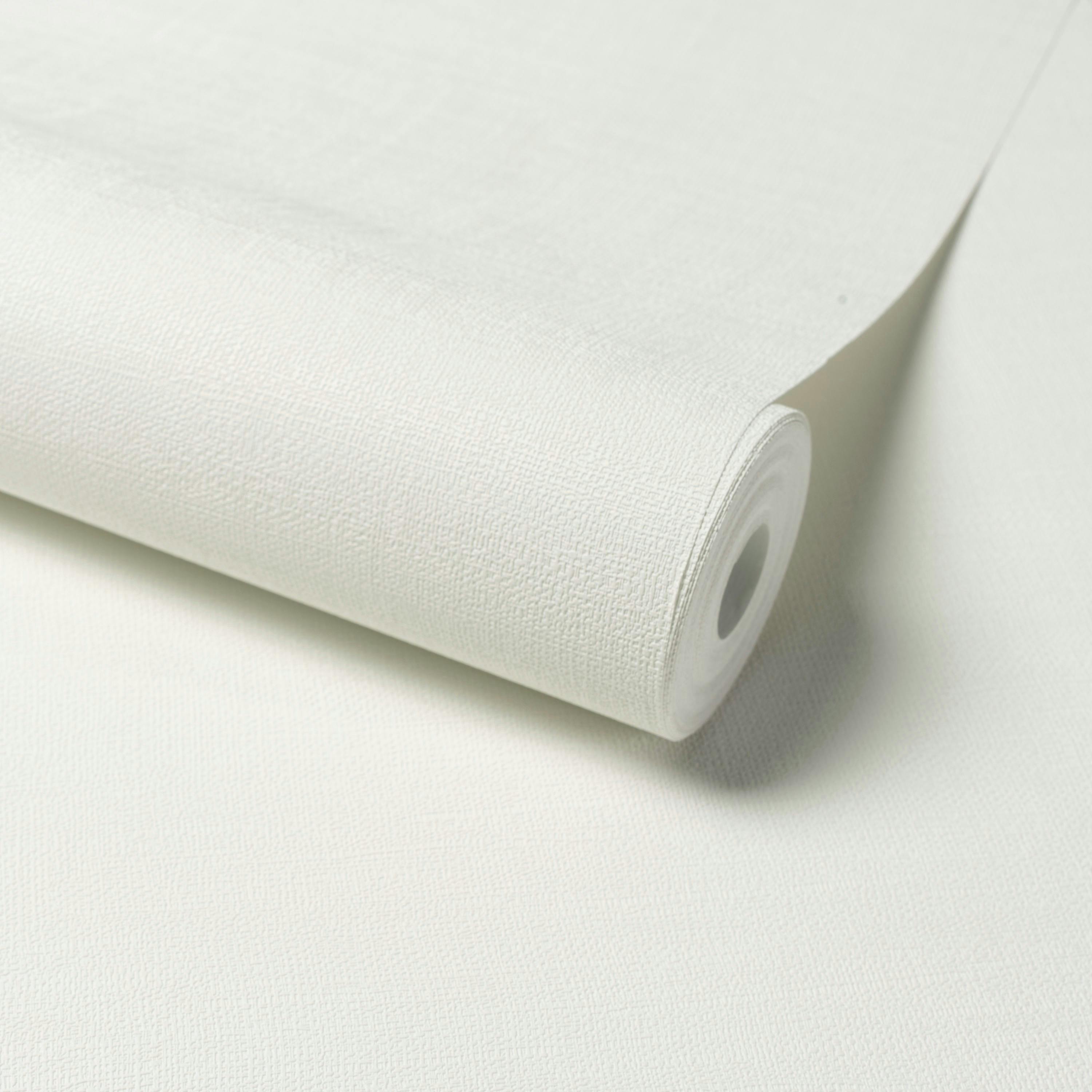 Rackhams White Linen Effect Fabric Plain Textured Wallpaper,
