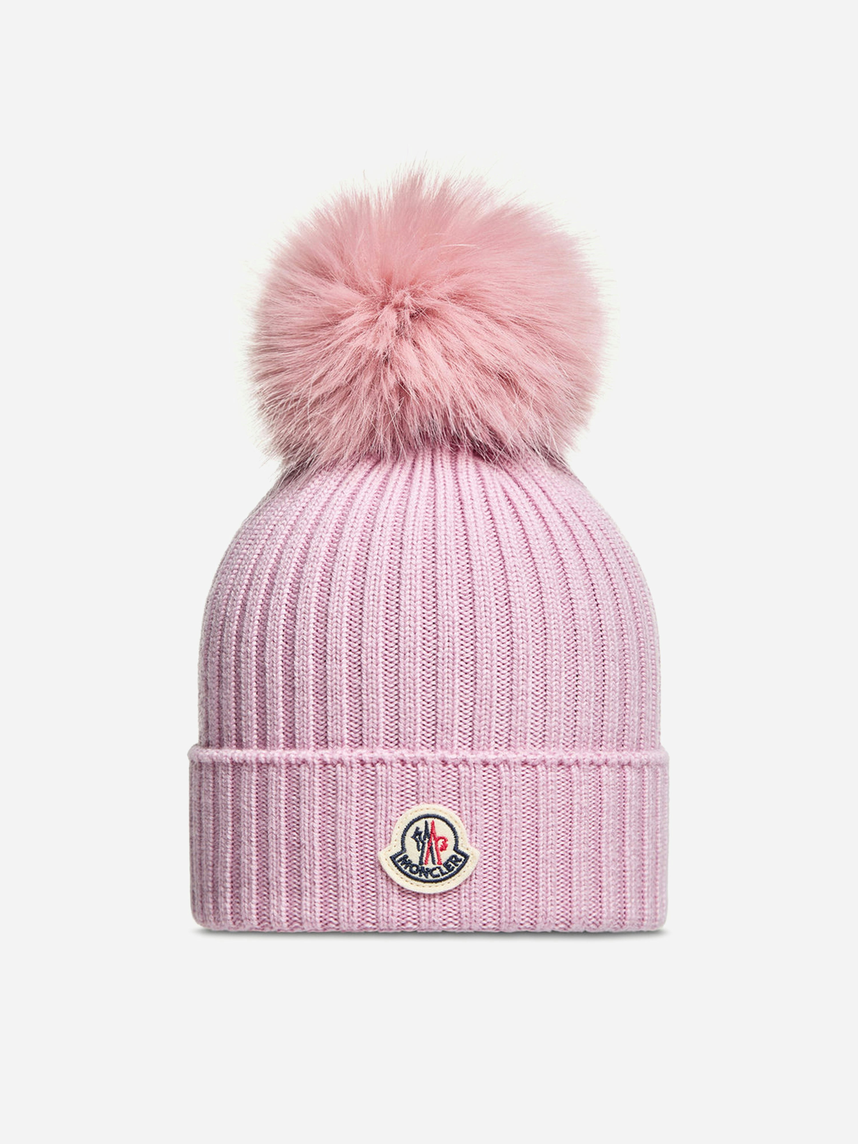 Moncler Enfant Girls Pink Knitted Pom Pom Hat In - S 4 - 6 Yrs