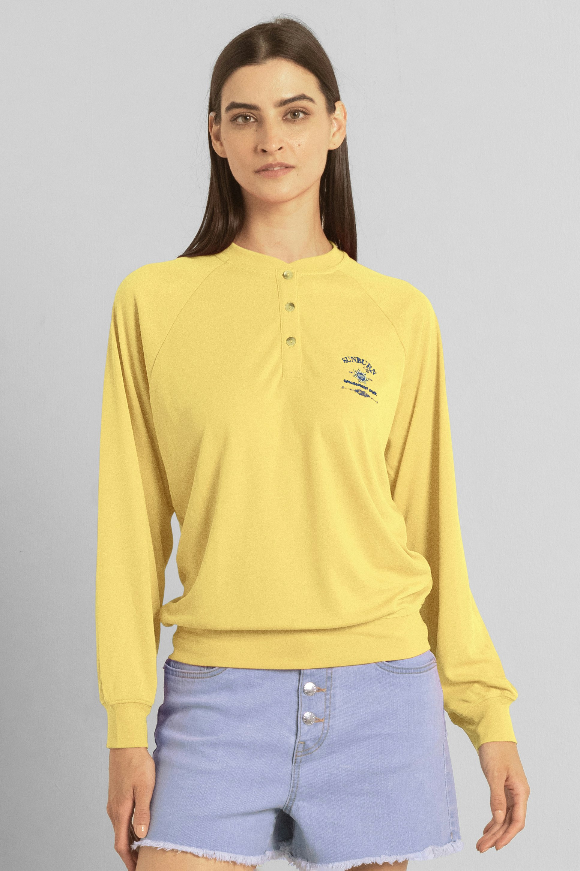 Enorsia Women's Yellow Henley Interlock Jersey Sweatshirt - Uk 16 - Image 2