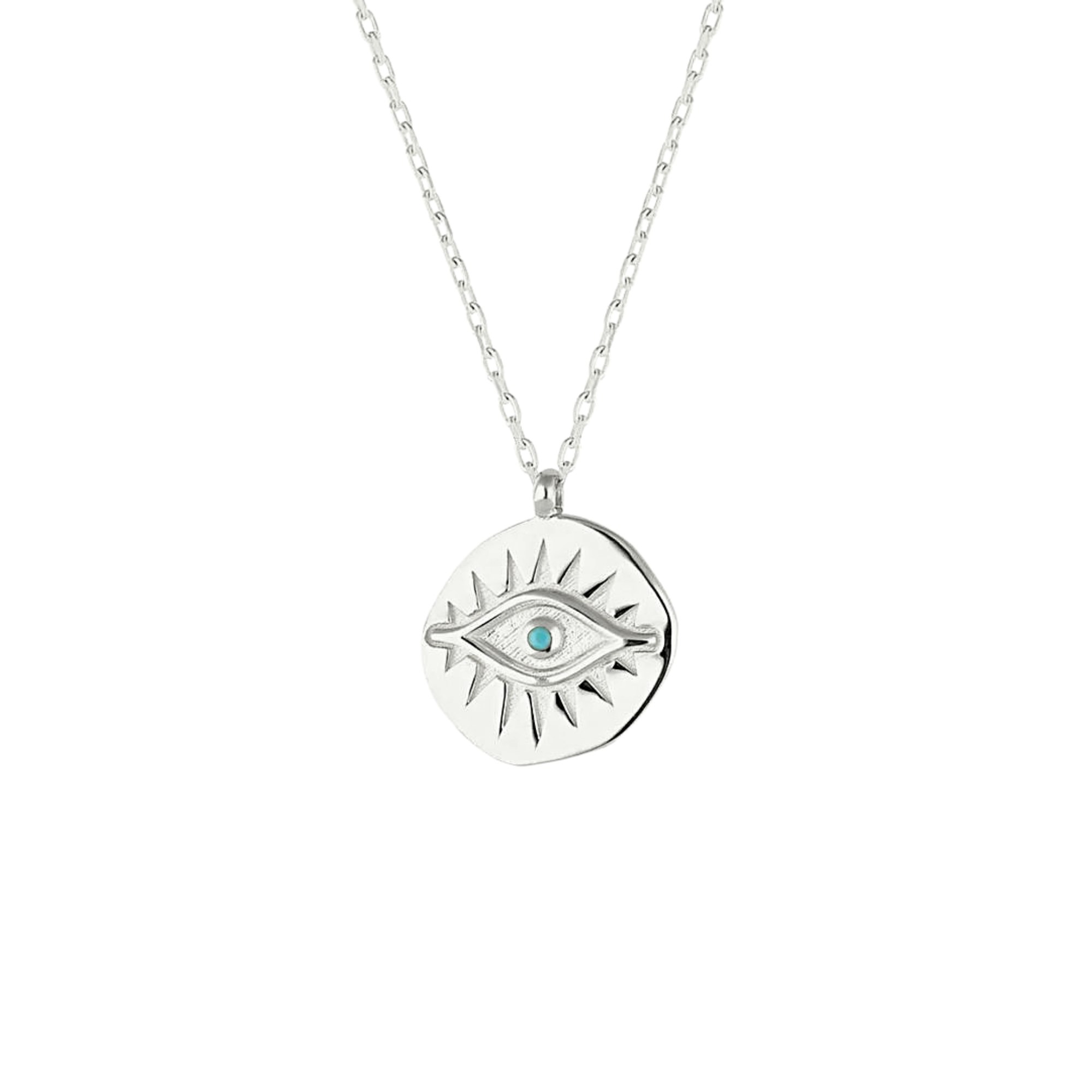 Spero London Silver Eye Coin Sterling Evil Eye Necklace