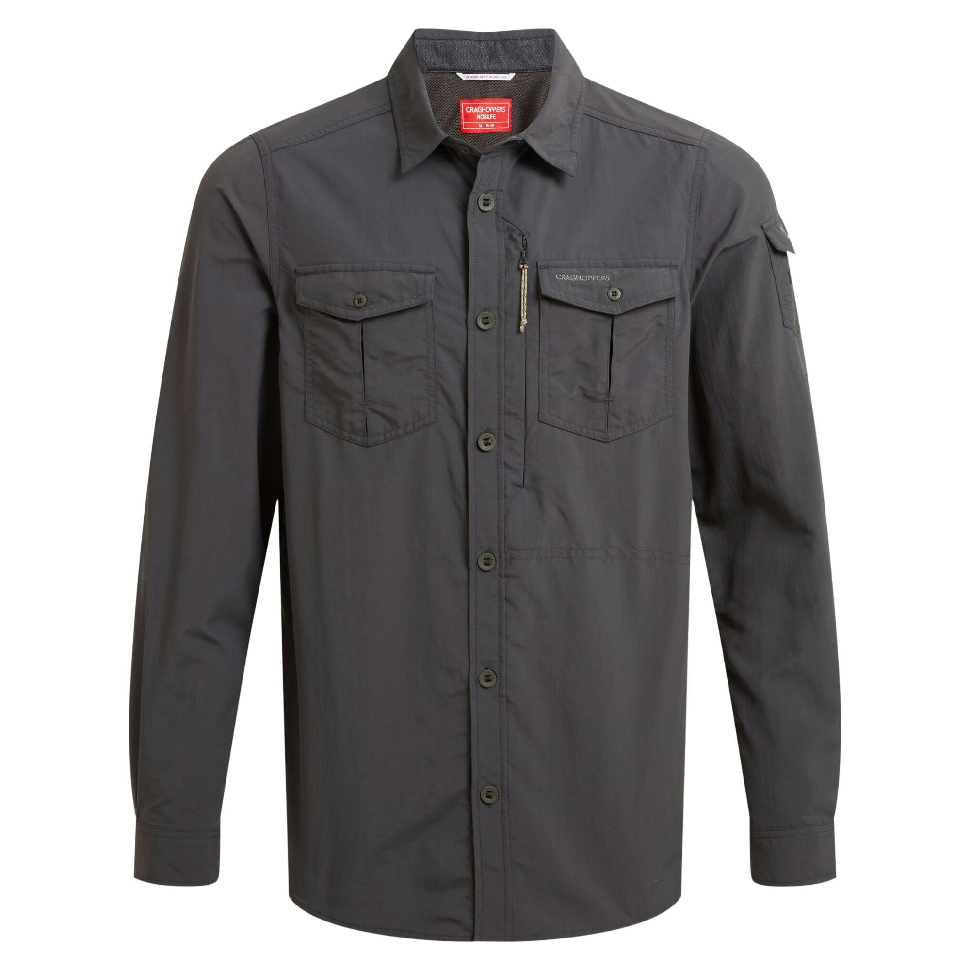 Craghoppers Men's Black Adventure Iii Nosilife Long-Sleeved Shirt - Pepper - 4XL - Pepper - 100% Recycled Polyamide